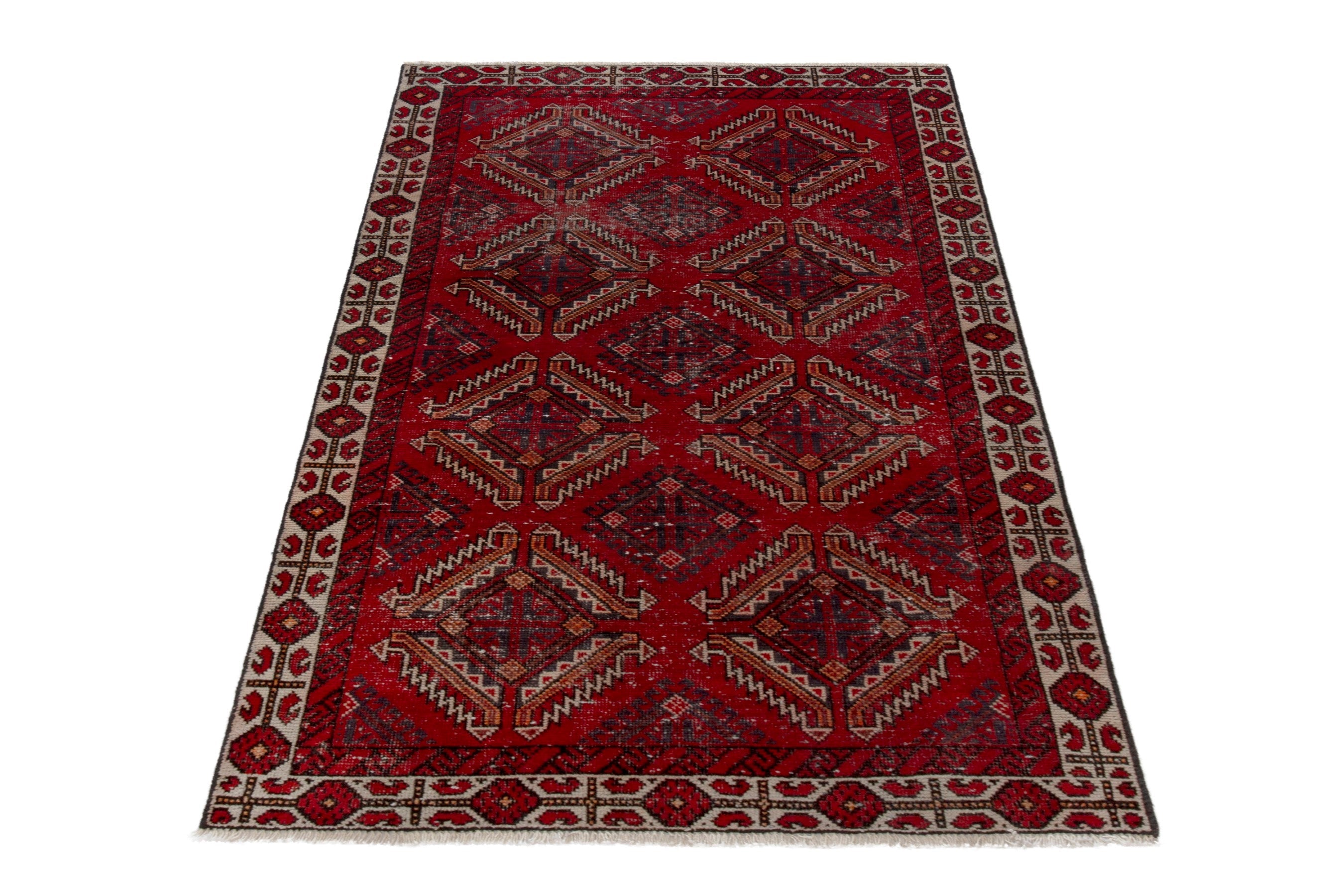 Persian Ferdos accent rug in deep red and cream, view 2 of 17