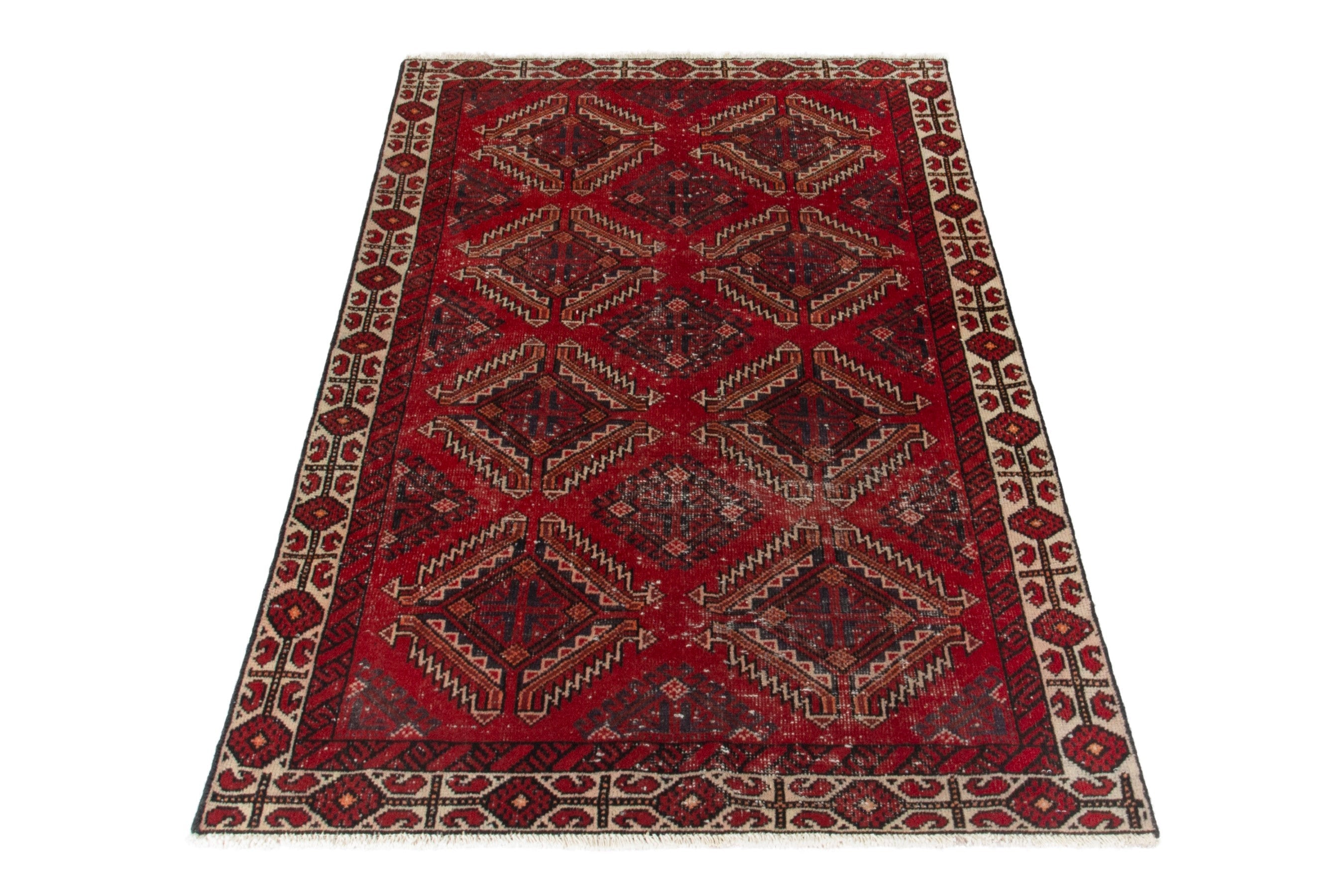 Persian Ferdos accent rug in deep red and cream, view 3 of 17