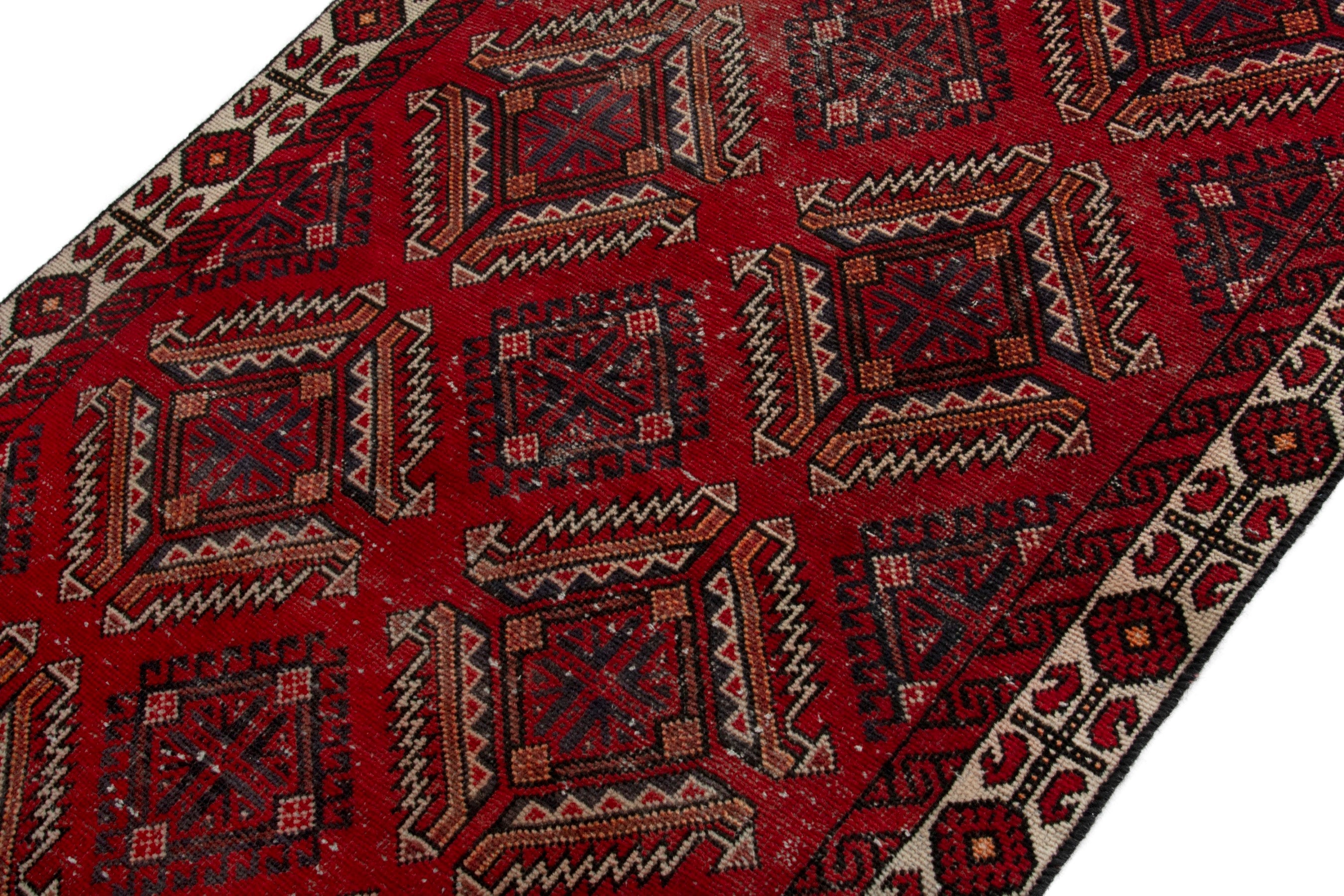 Persian Ferdos accent rug in deep red and cream, view 4 of 17