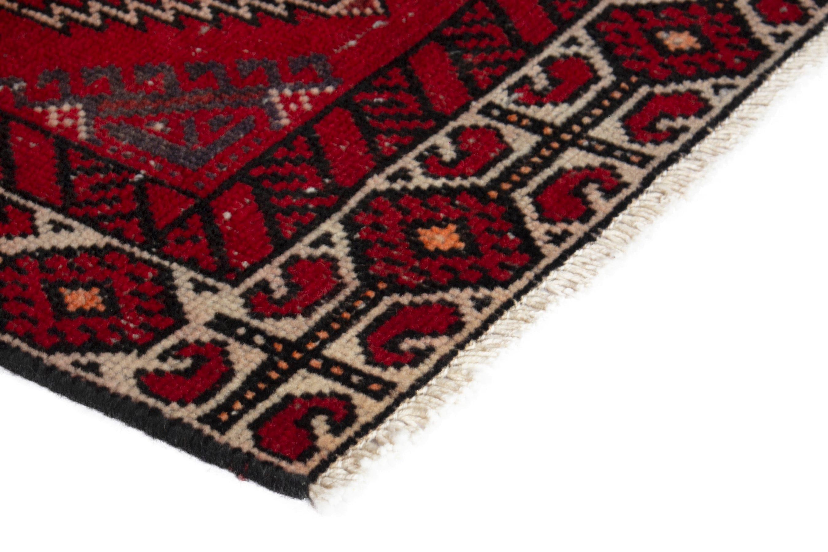 Persian Ferdos accent rug in deep red and cream, view 6 of 17