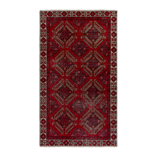 Persian Ferdos accent rug in deep red and cream, 3'9" x 6'7"