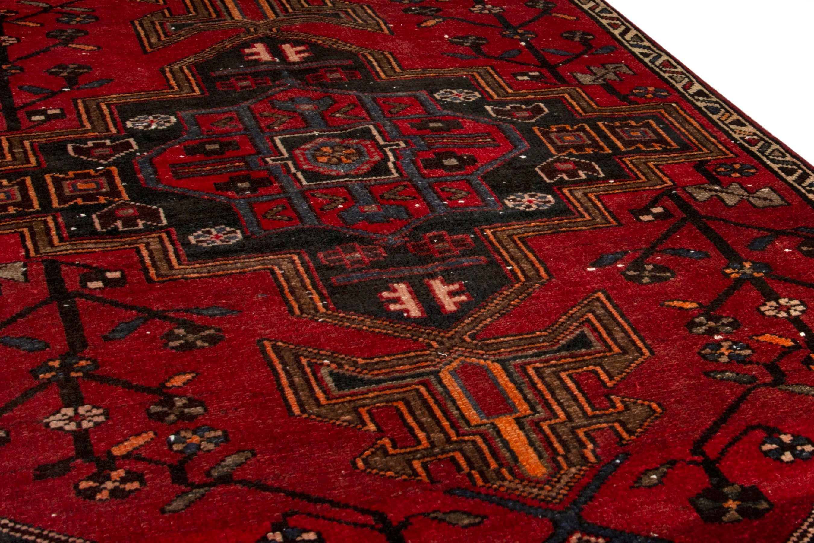 Persian Zanjan accent rug in deep red and dark brown, view 10 of 19