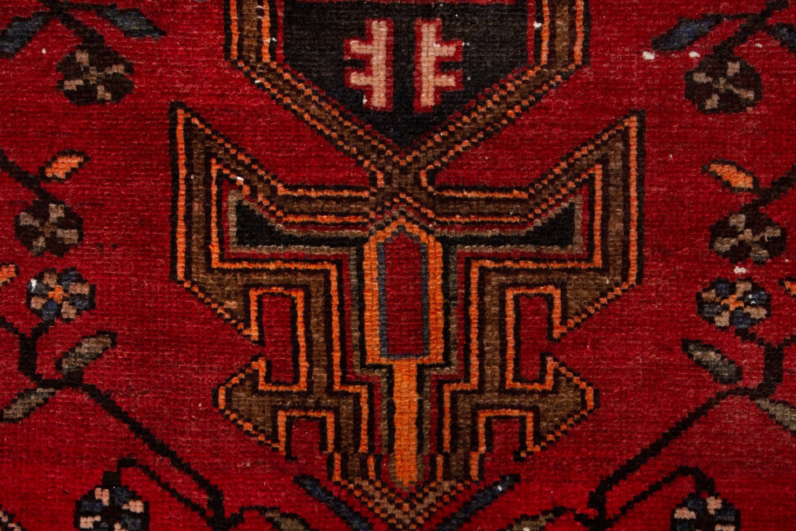 Persian Zanjan accent rug in deep red and dark brown, view 11 of 19