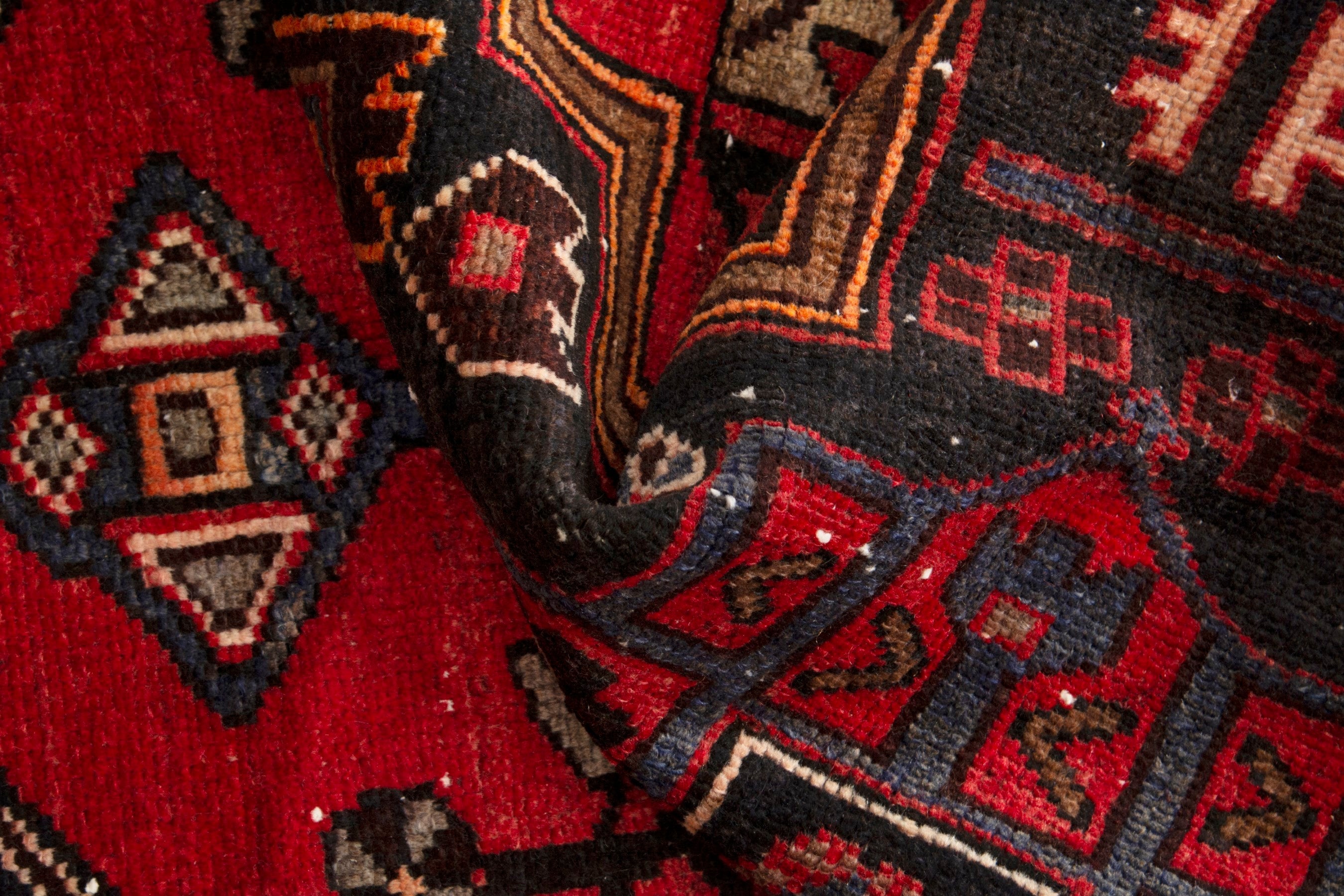 Persian Zanjan accent rug in deep red and dark brown, view 16 of 19
