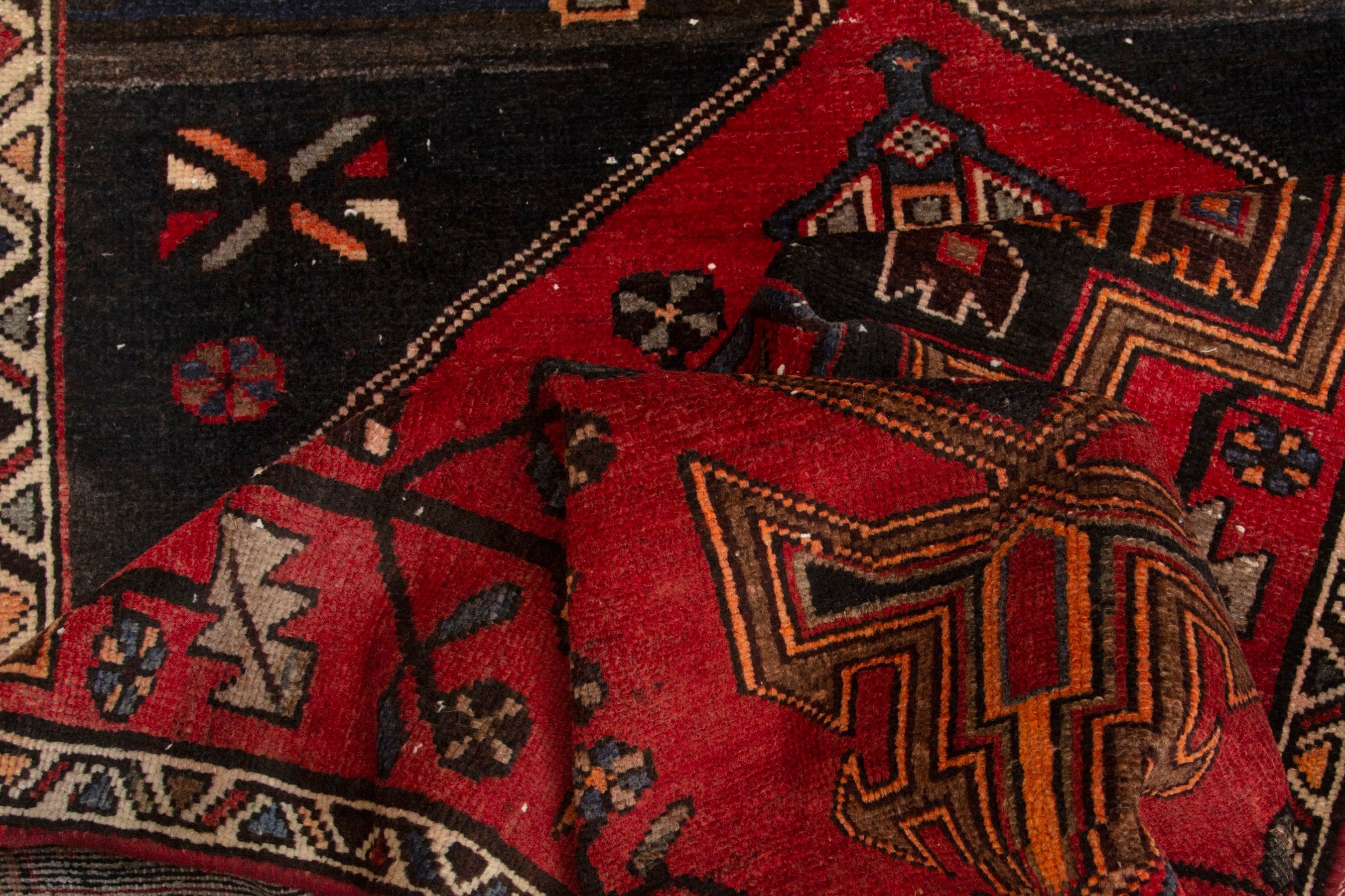 Persian Zanjan accent rug in deep red and dark brown, view 17 of 19