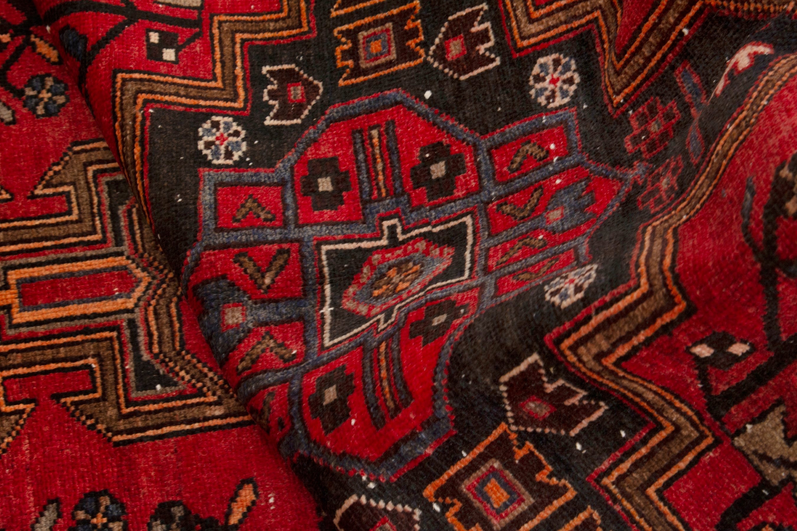 Persian Zanjan accent rug in deep red and dark brown, view 18 of 19