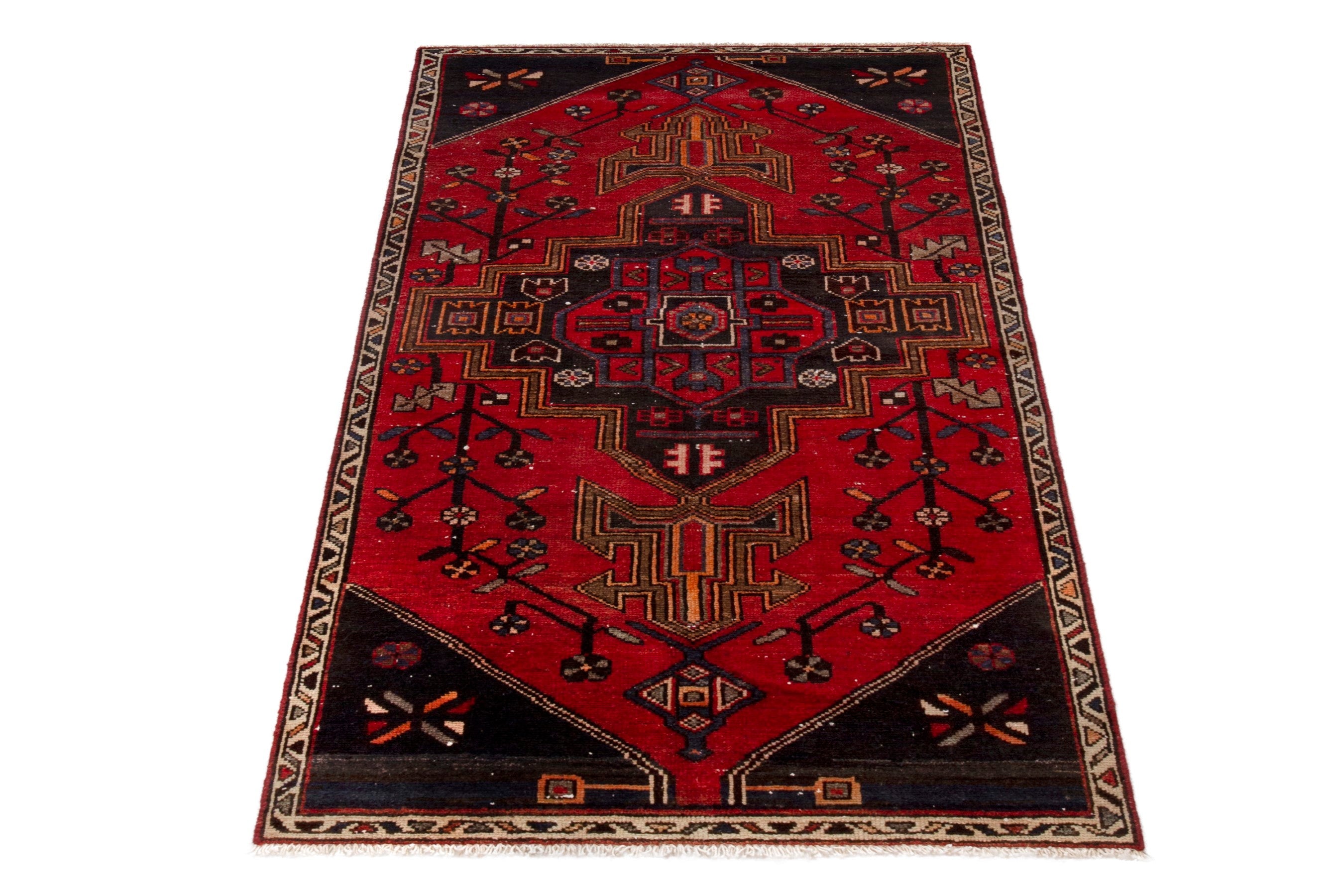 Persian Zanjan accent rug in deep red and dark brown, view 2 of 19