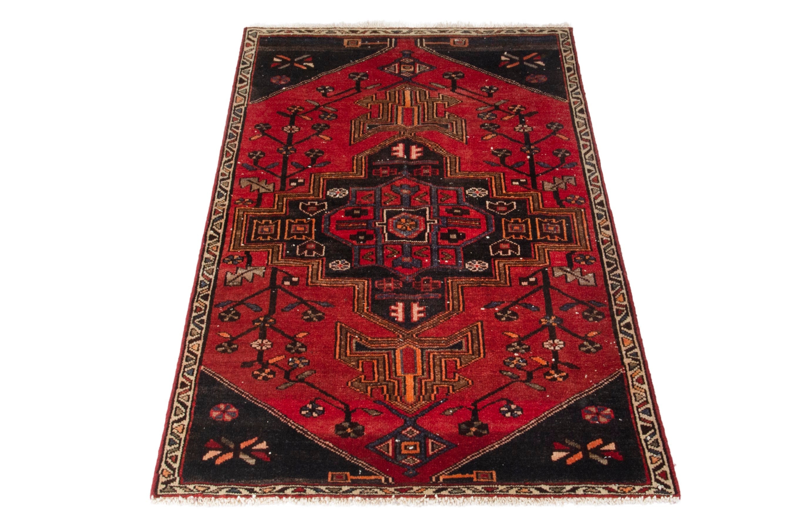 Persian Zanjan accent rug in deep red and dark brown, view 3 of 19