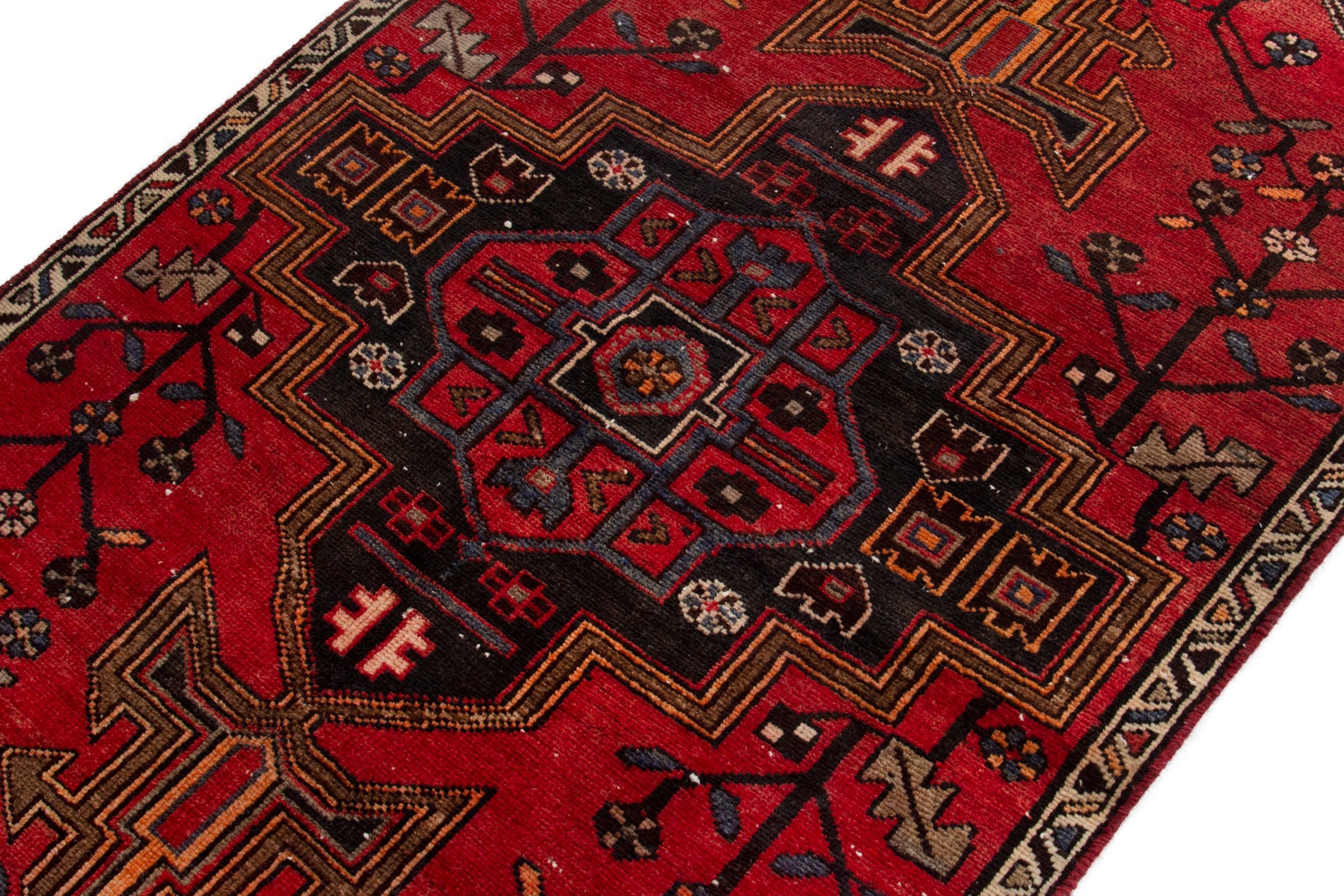 Persian Zanjan accent rug in deep red and dark brown, view 4 of 19