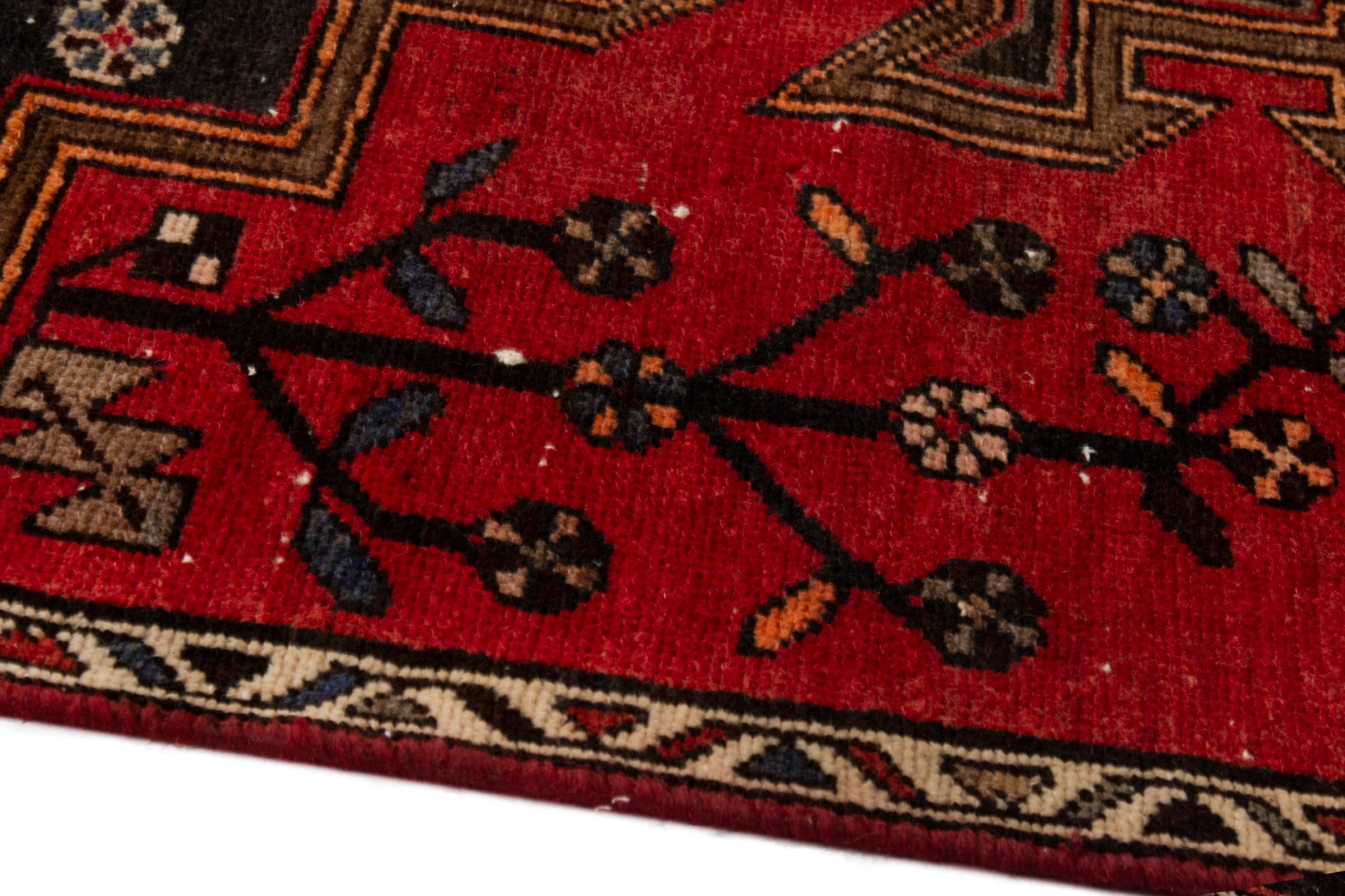Persian Zanjan accent rug in deep red and dark brown, view 8 of 19