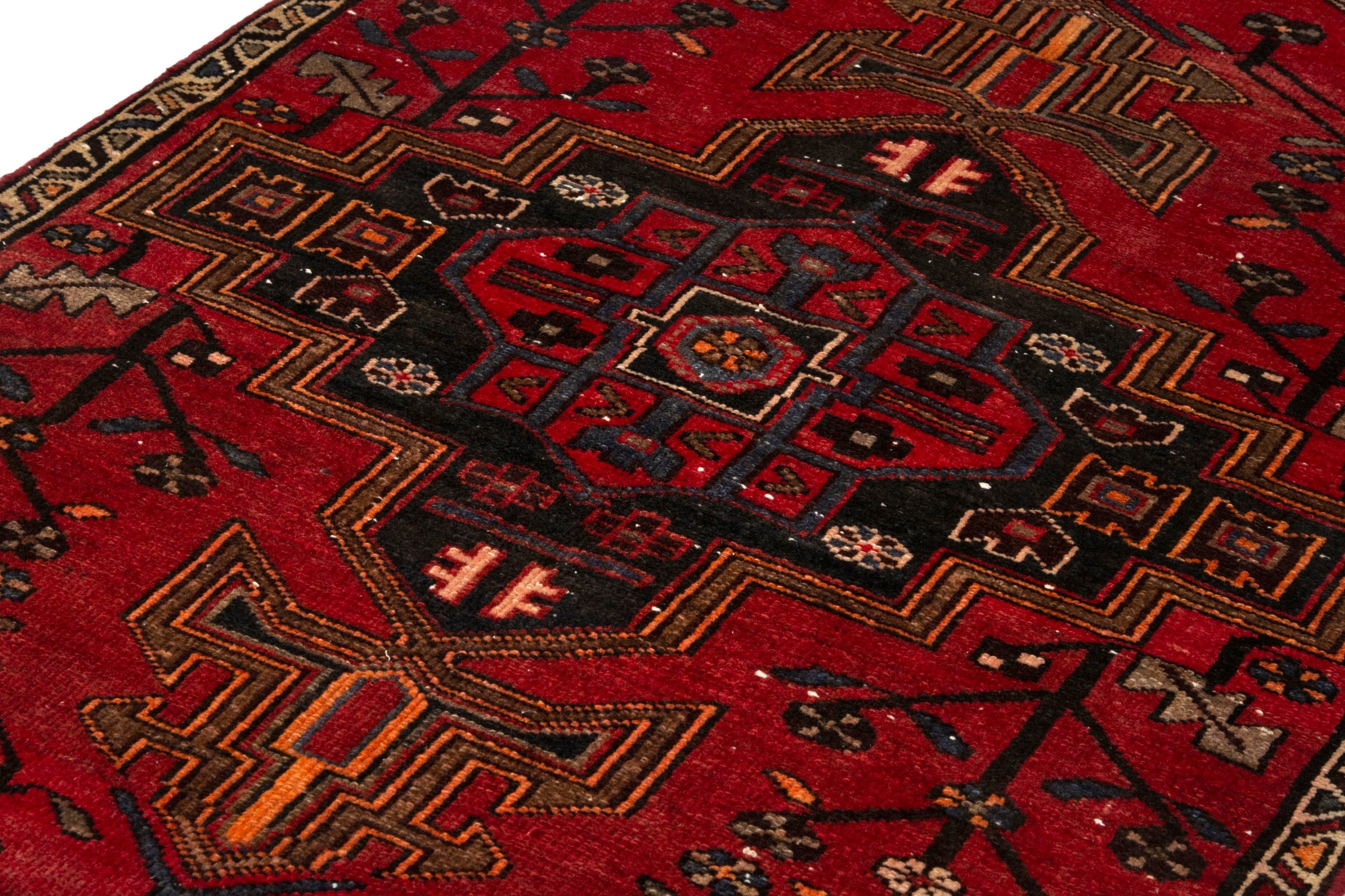 Persian Zanjan accent rug in deep red and dark brown, view 9 of 19