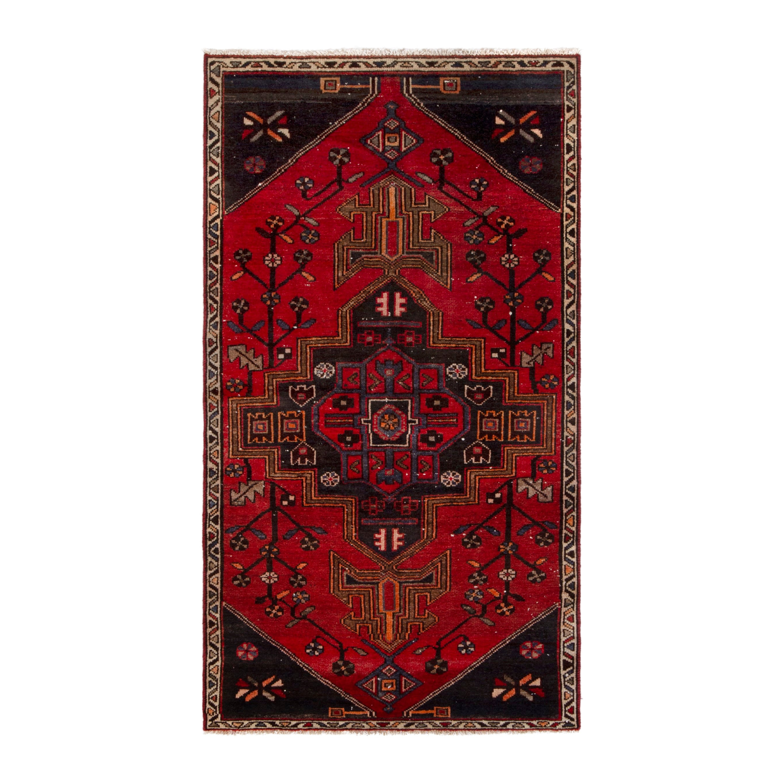 Persian Zanjan accent rug in deep red and dark brown, 3'2" x 5'9"