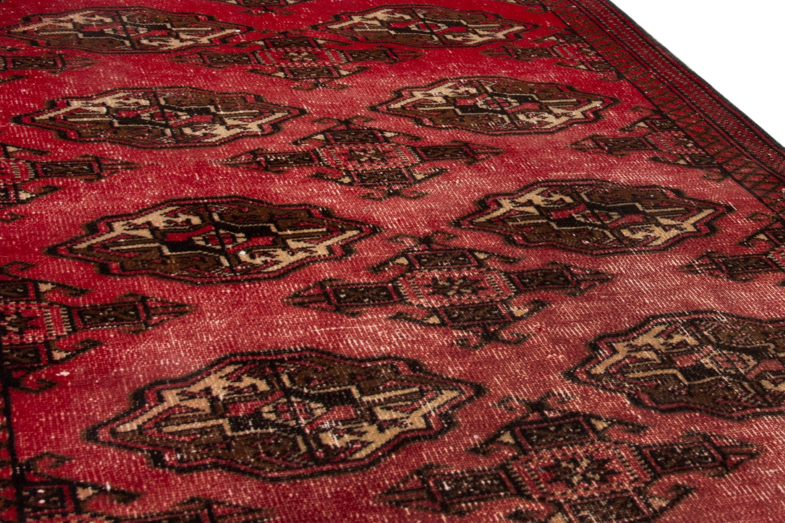 Persian Torkaman accent rug in deep red and dark brown, view 10 of 17
