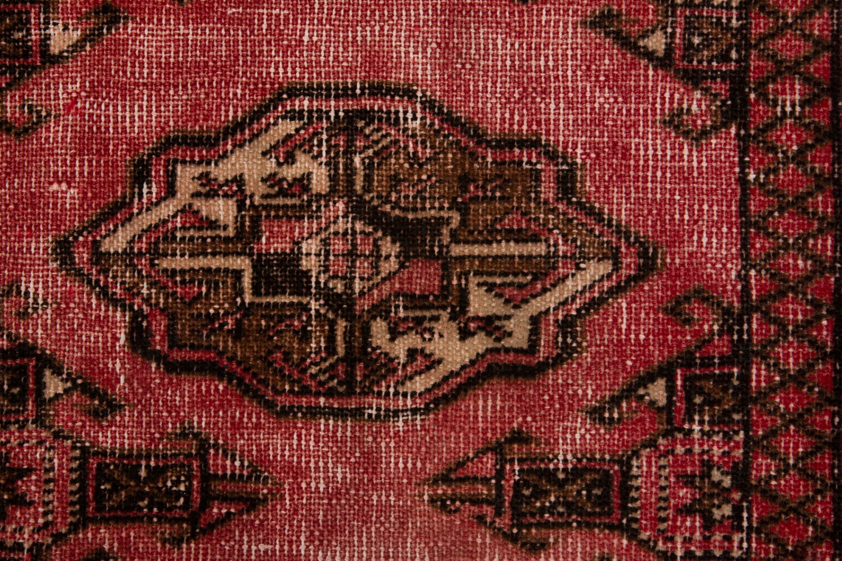 Persian Torkaman accent rug in deep red and dark brown, view 12 of 17