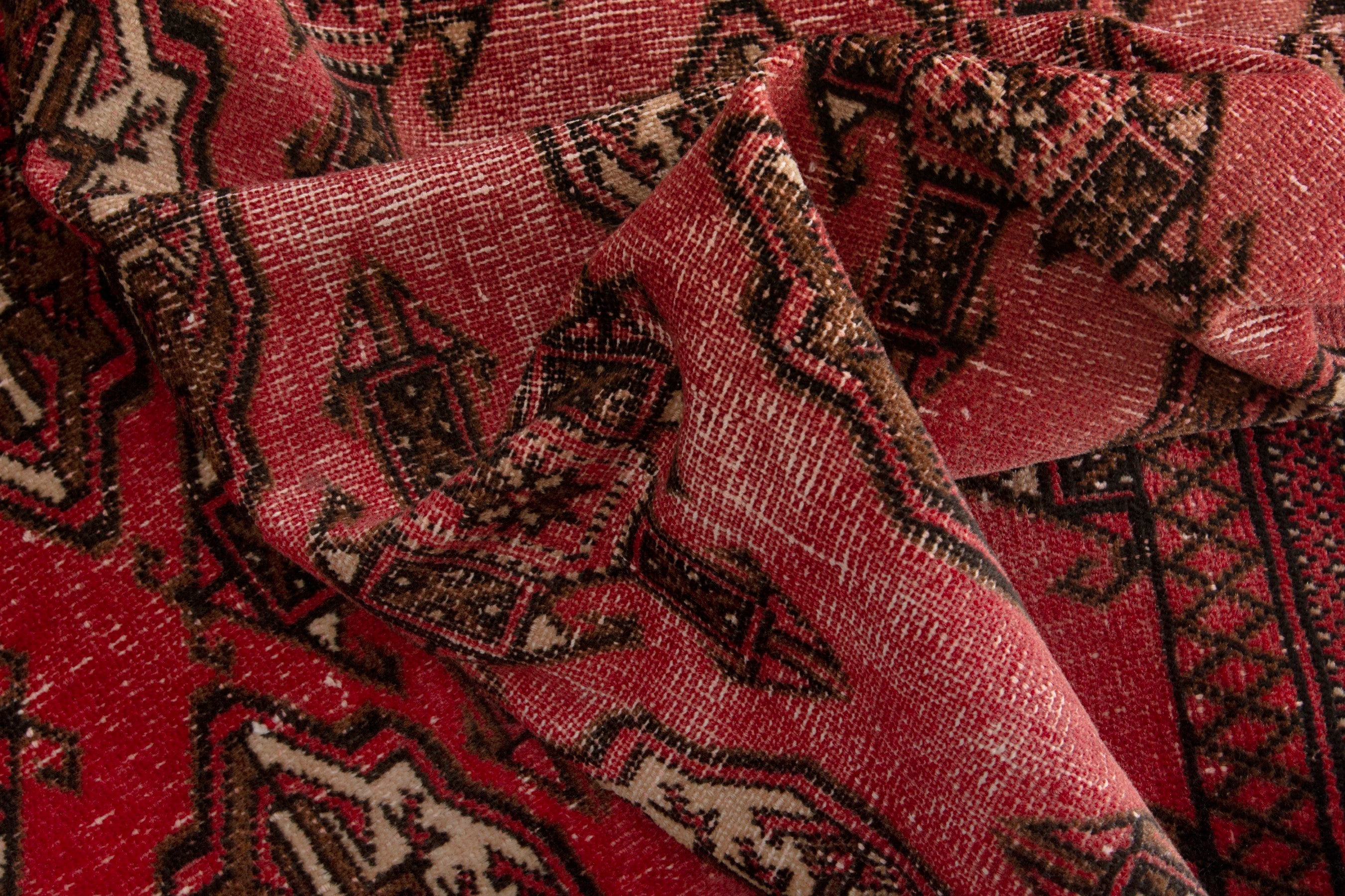 Persian Torkaman accent rug in deep red and dark brown, view 15 of 17