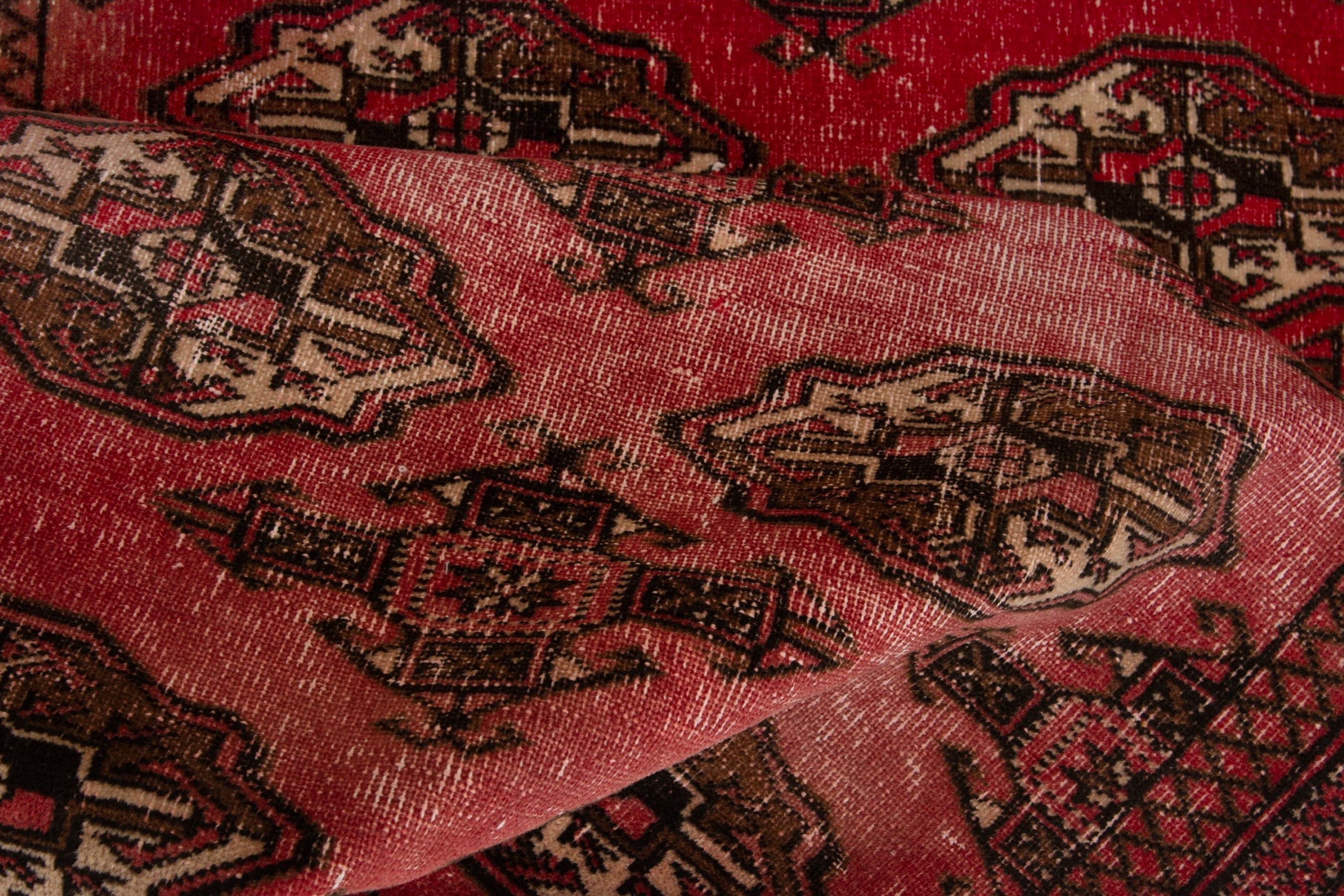 Persian Torkaman accent rug in deep red and dark brown, view 16 of 17
