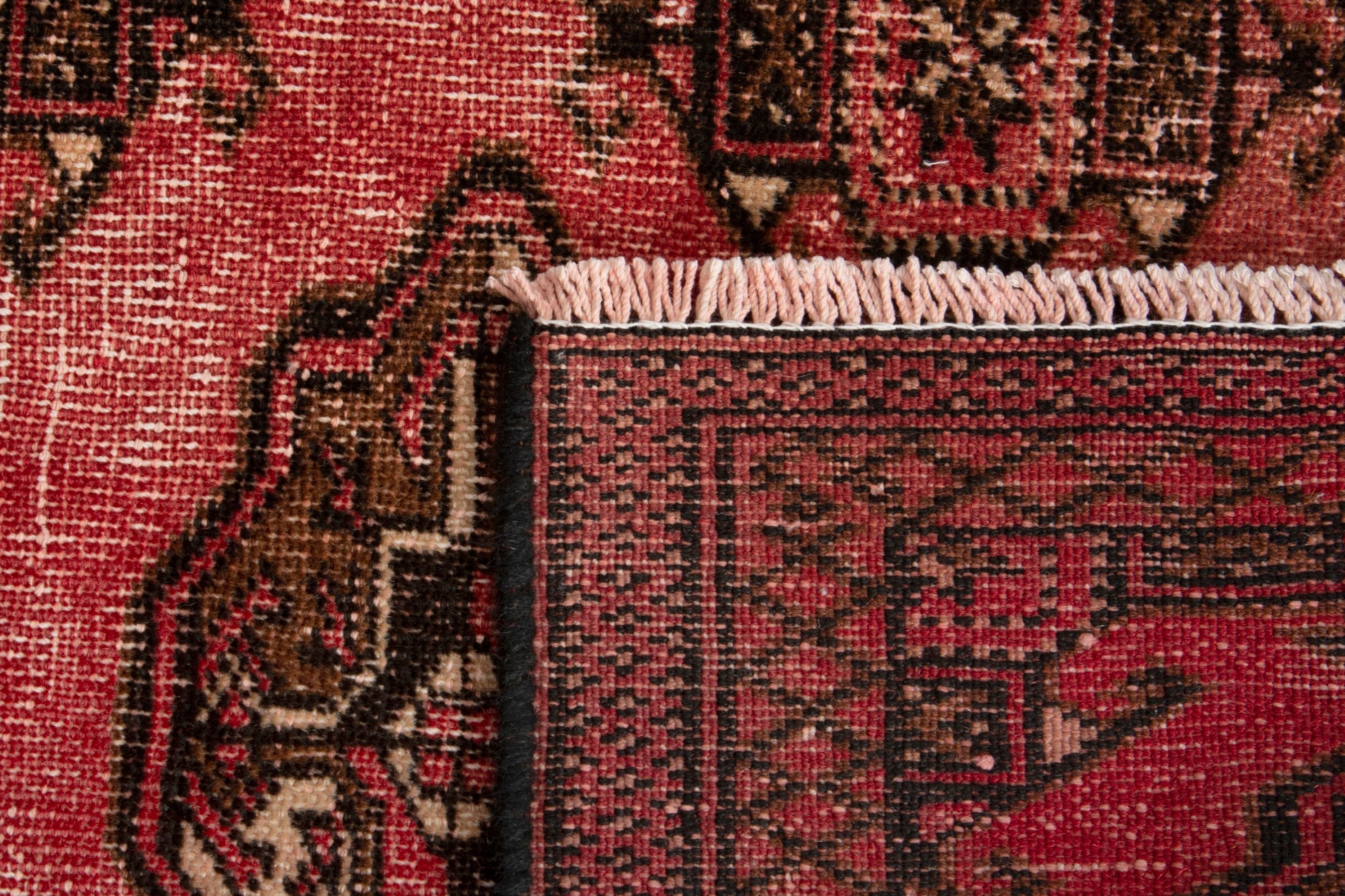 Persian Torkaman accent rug in deep red and dark brown, view 17 of 17