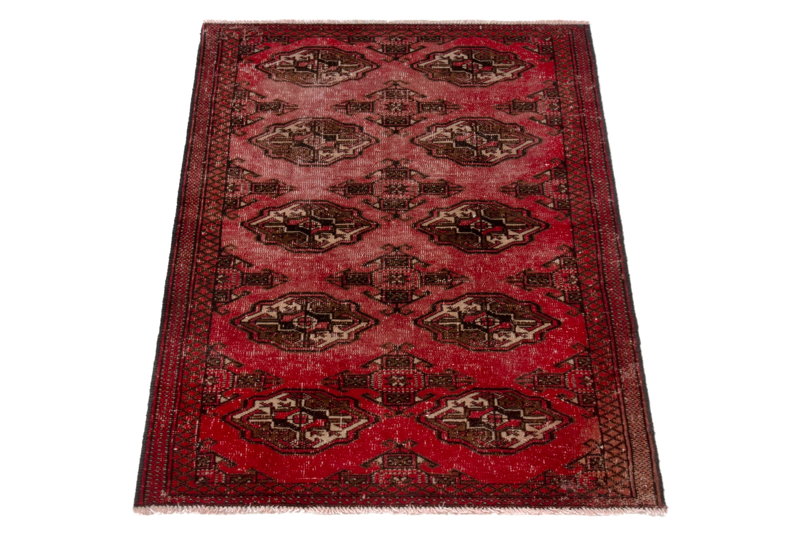 Persian Torkaman accent rug in deep red and dark brown, view 2 of 17