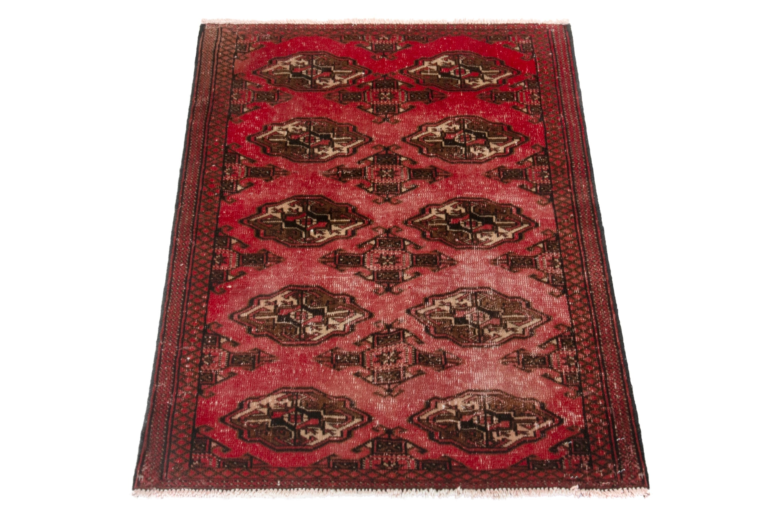 Persian Torkaman accent rug in deep red and dark brown, view 3 of 17