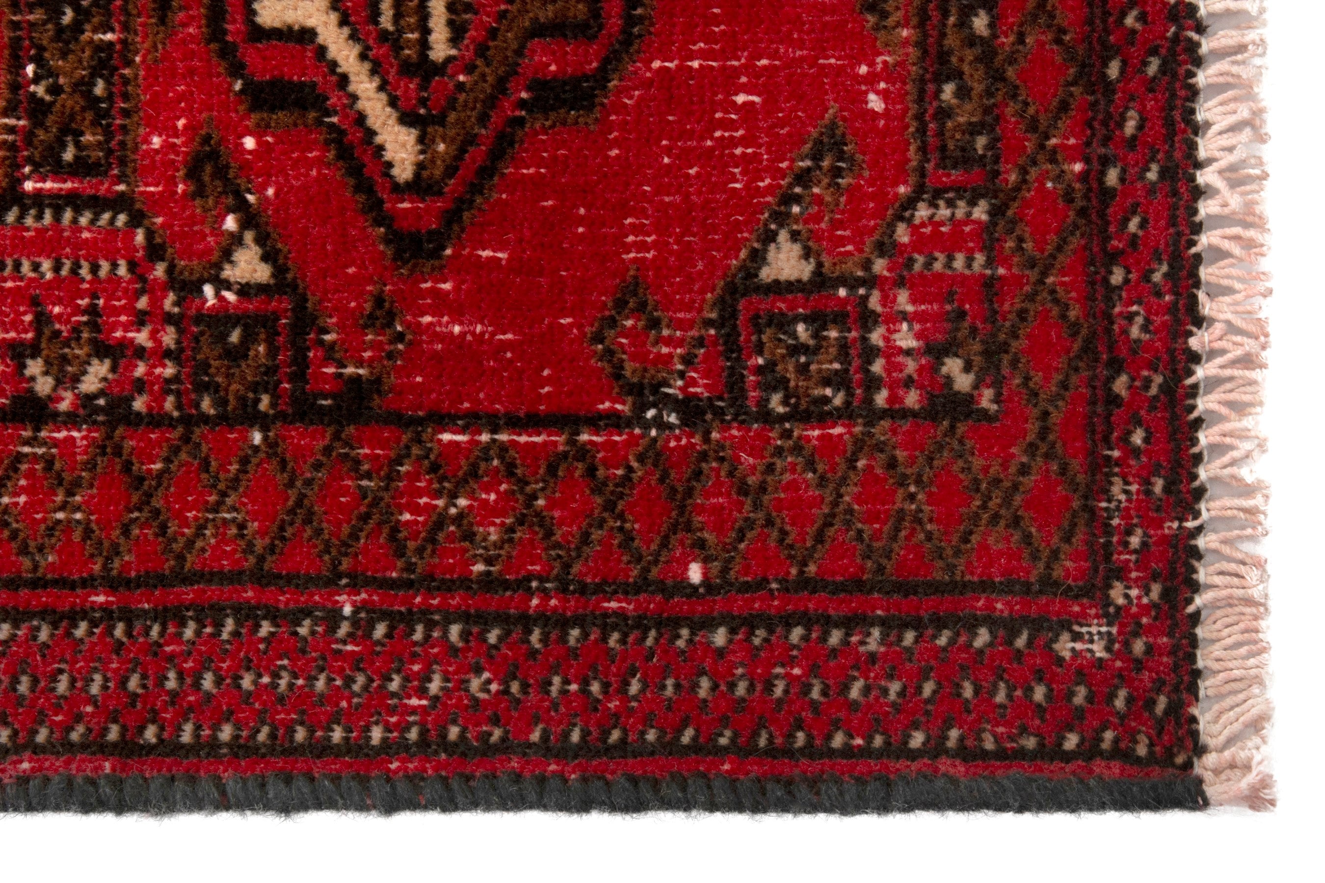 Persian Torkaman accent rug in deep red and dark brown, view 5 of 17