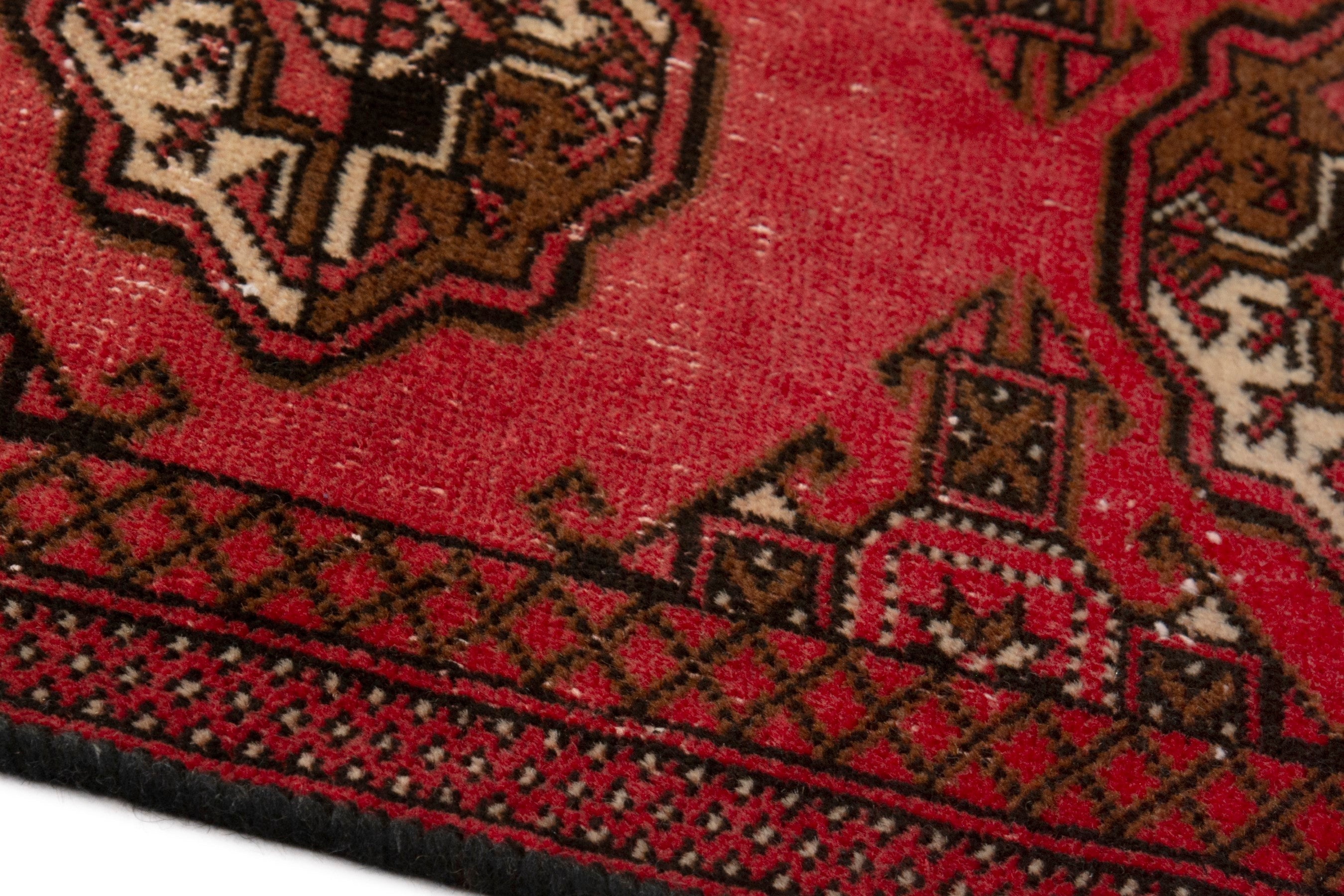 Persian Torkaman accent rug in deep red and dark brown, view 8 of 17