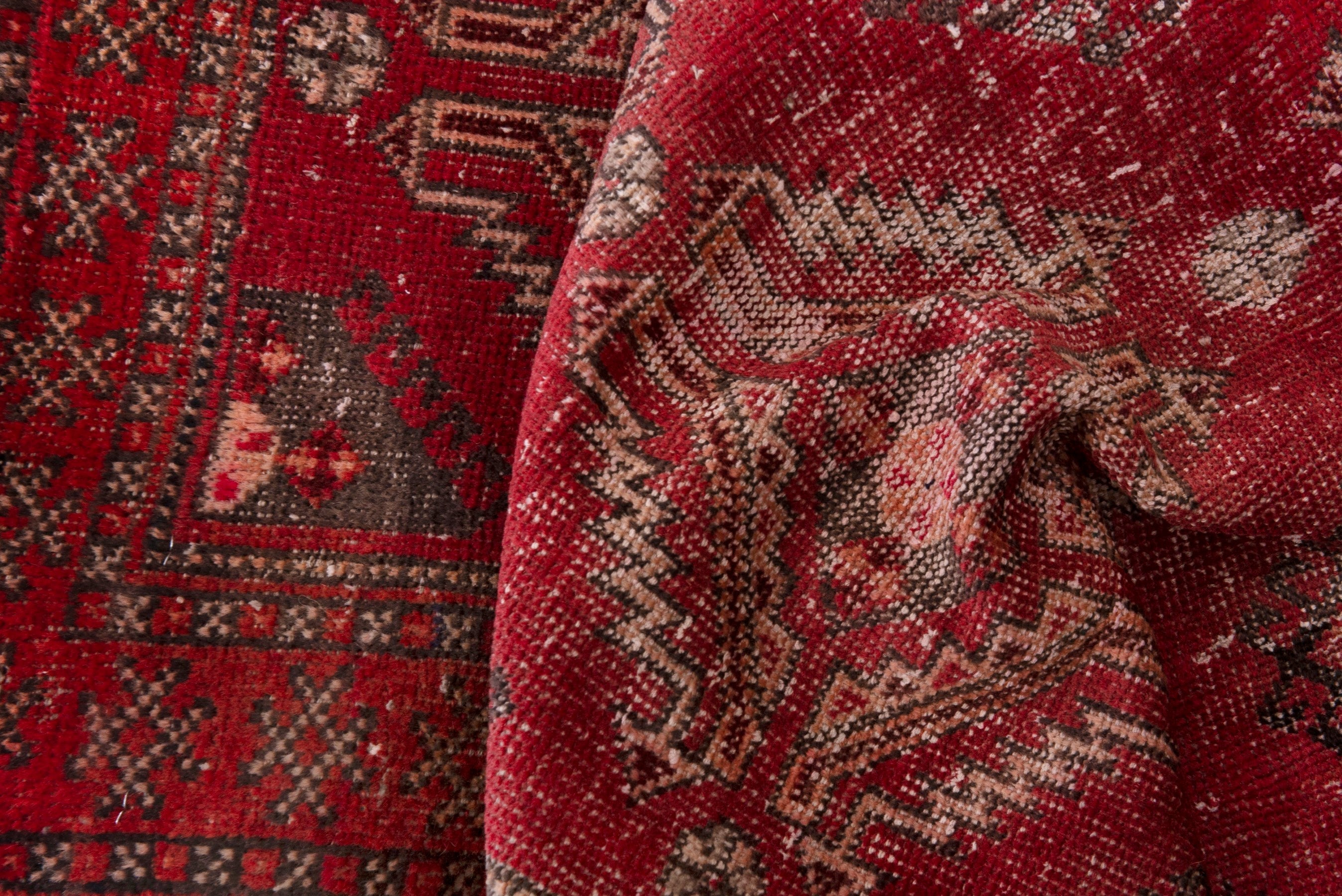 Persian Baluch accent rug in faded red and dusty rose, view 16 of 18