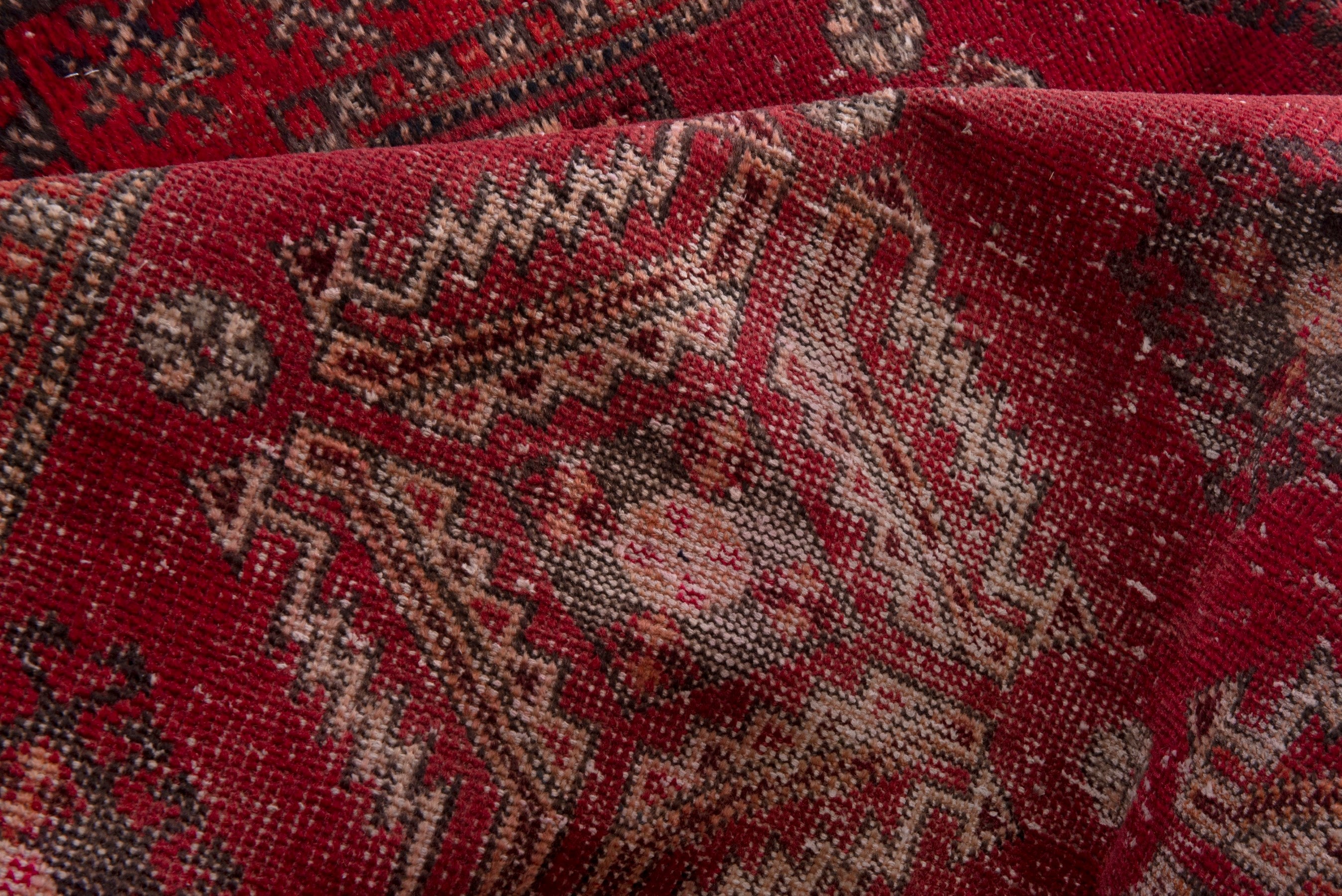 Persian Baluch accent rug in faded red and dusty rose, view 17 of 18