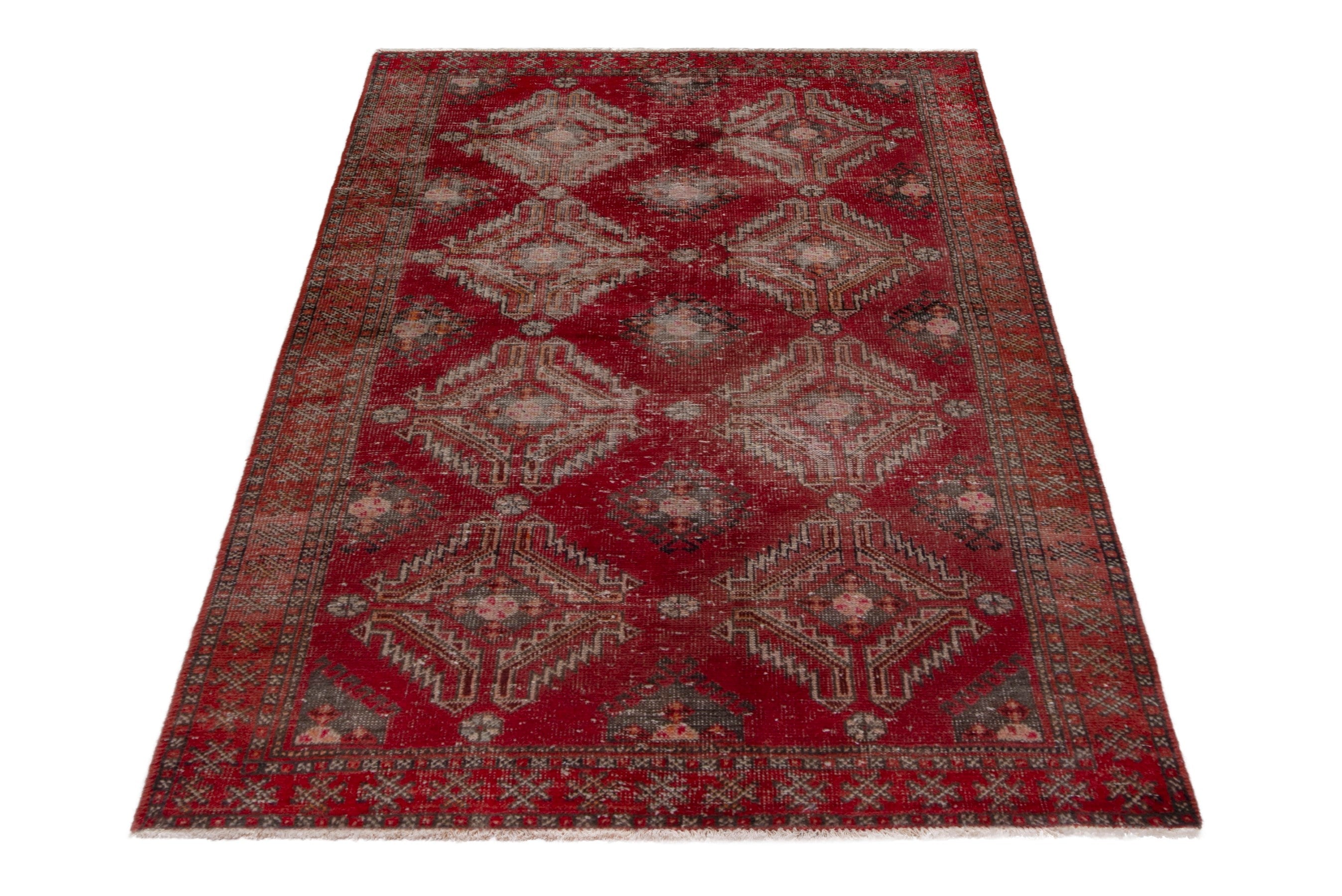 Persian Baluch accent rug in faded red and dusty rose, view 2 of 18