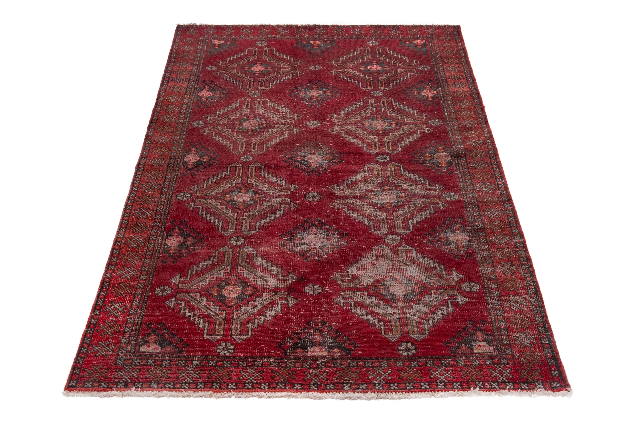 Persian Baluch accent rug in faded red and dusty rose, view 3 of 18