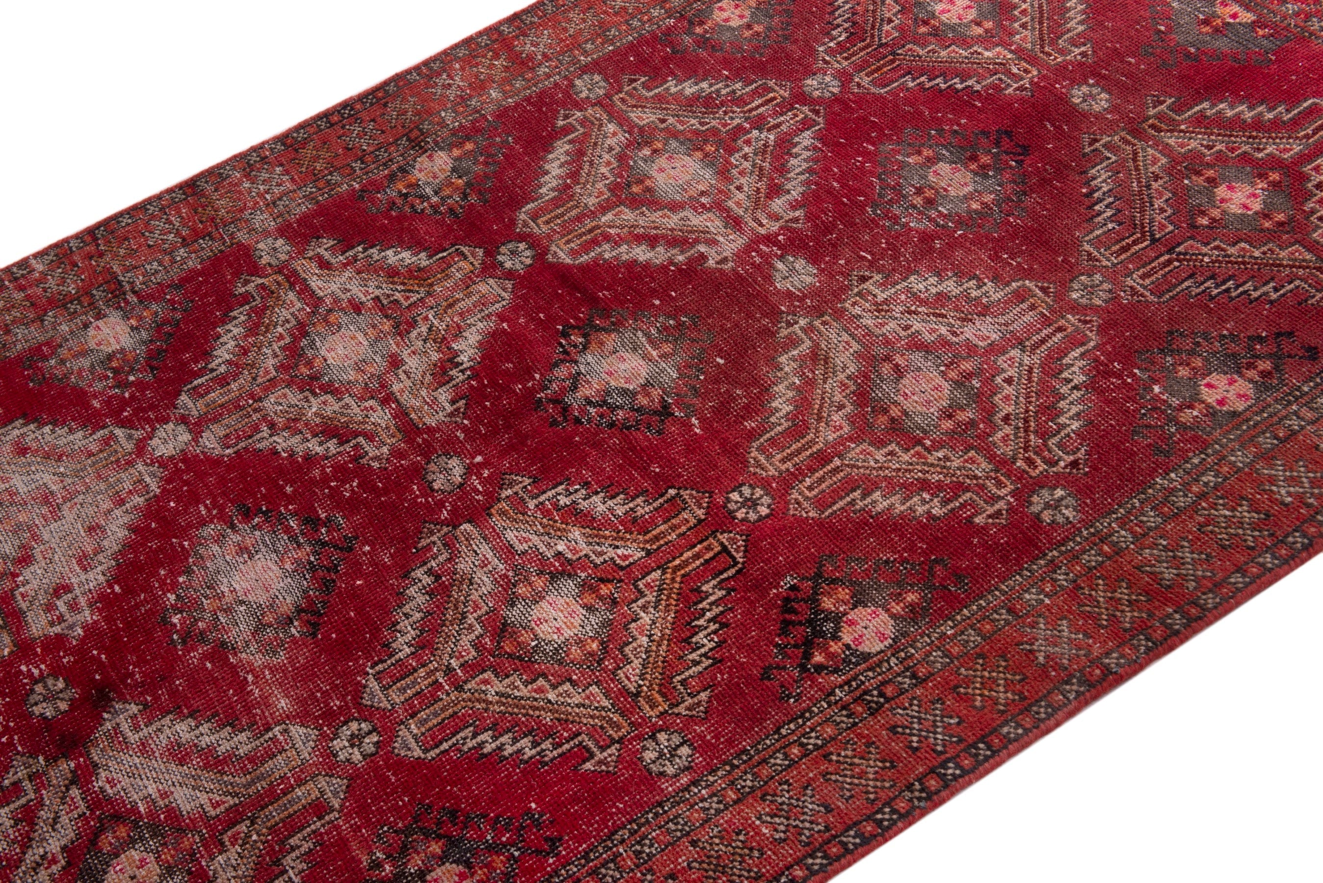 Persian Baluch accent rug in faded red and dusty rose, view 4 of 18