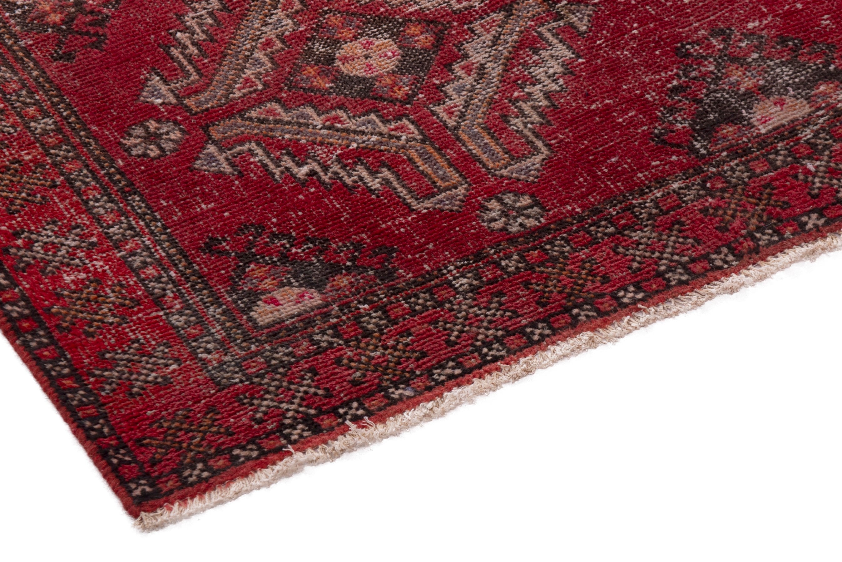 Persian Baluch accent rug in faded red and dusty rose, view 6 of 18