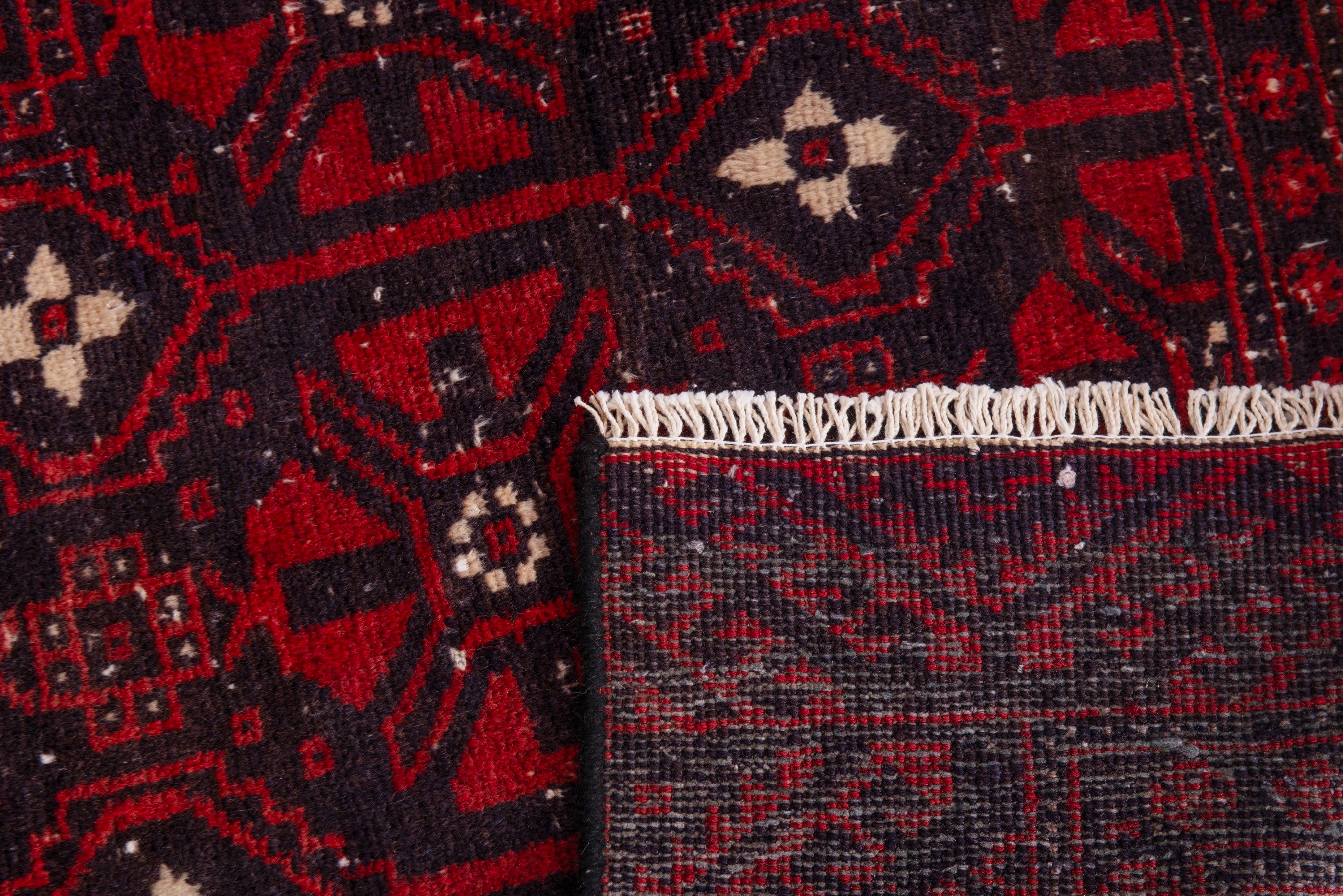 Persian Baluch runner rug in deep red and burgundy, view 18 of 18