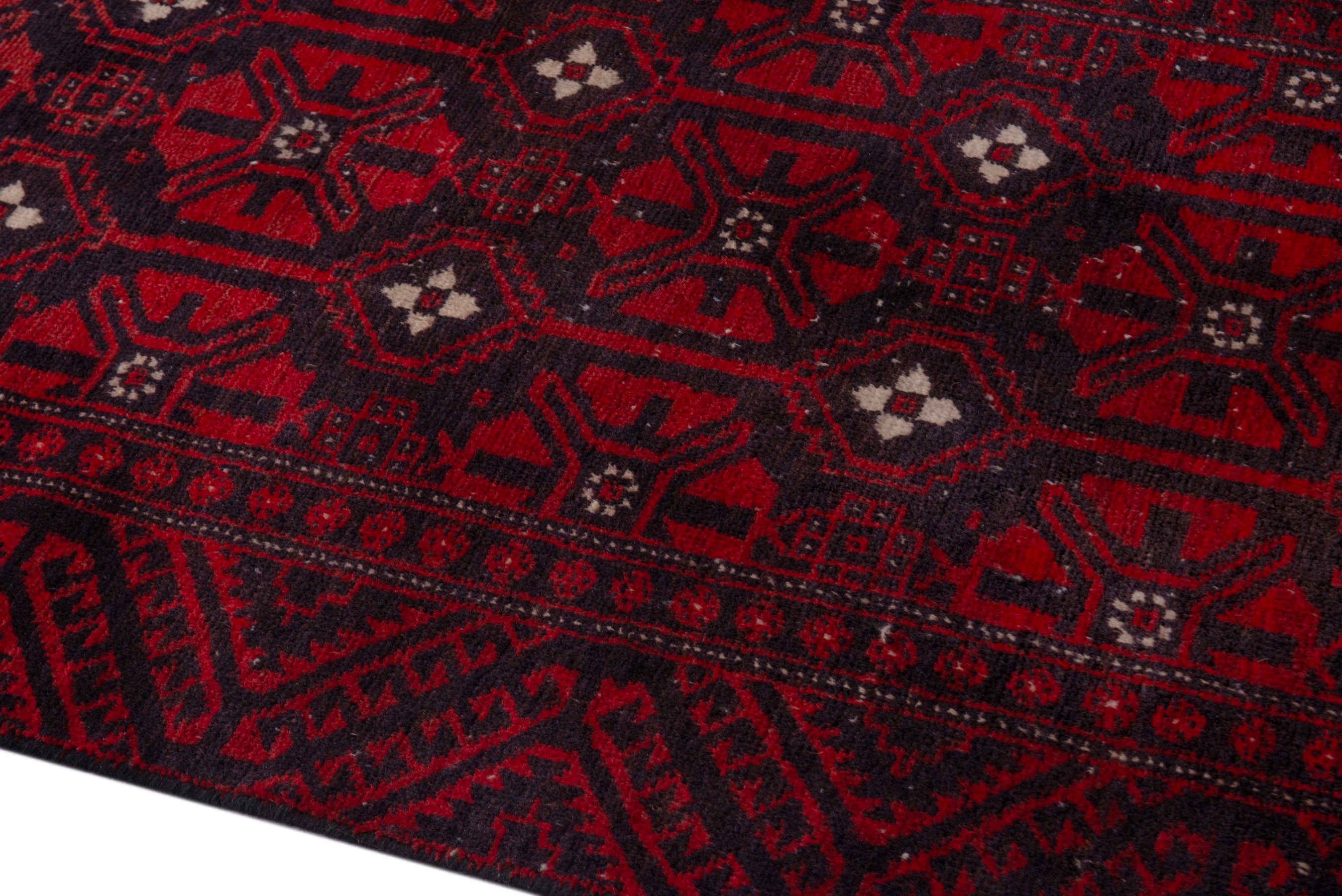 Persian Baluch runner rug in deep red and burgundy, view 8 of 18