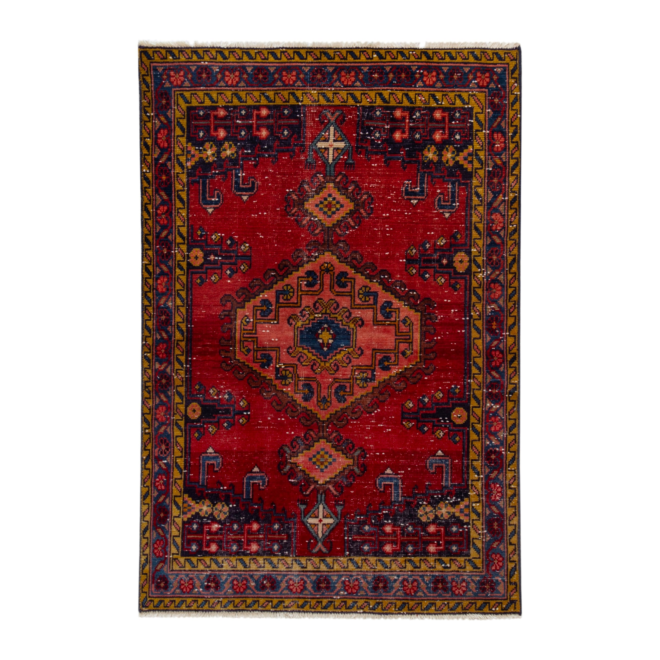 Persian Vist accent rug in deep red and burgundy, 3'7" x 5'5"