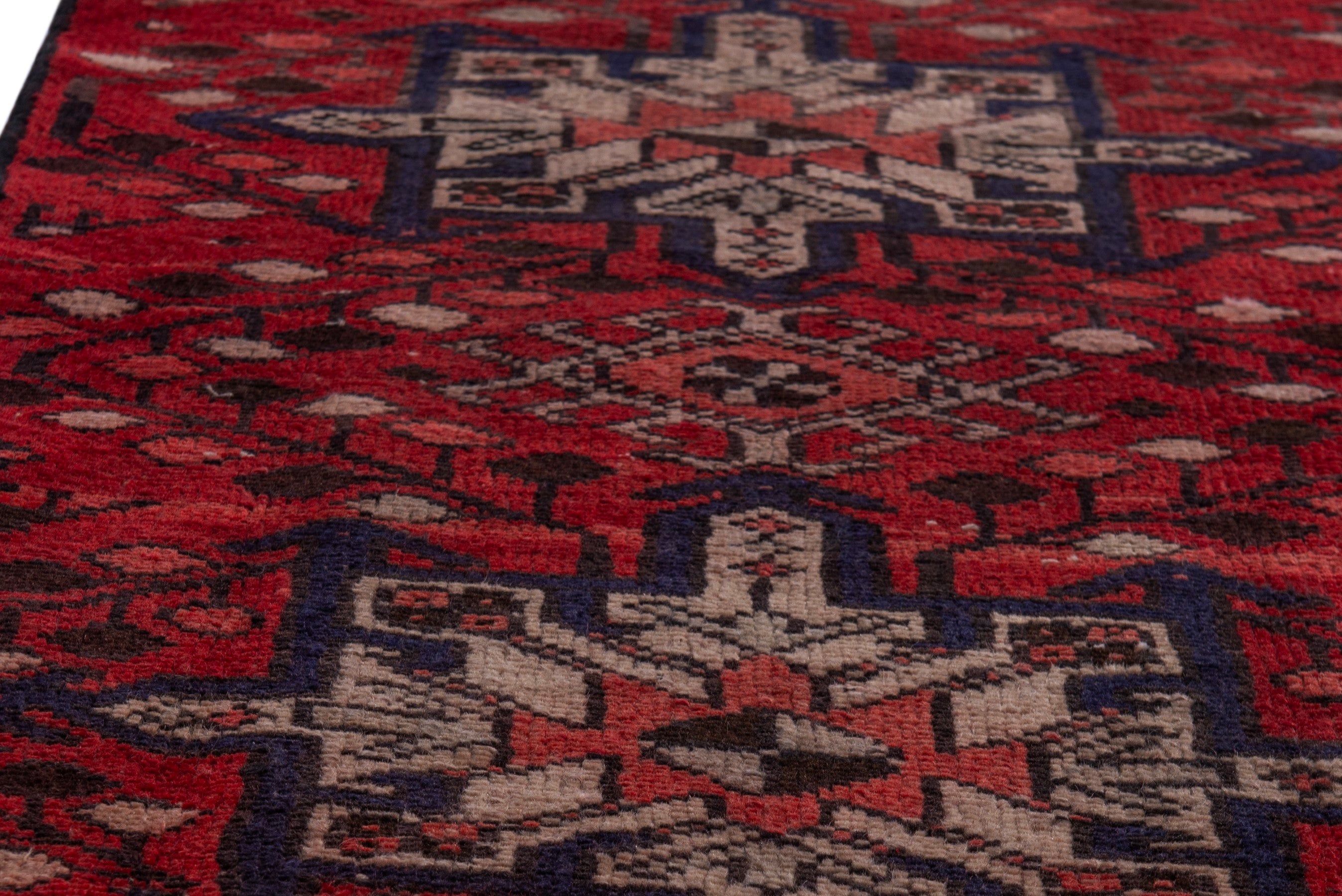 Persian Gharajeh runner rug in deep red and cream, view 10 of 18