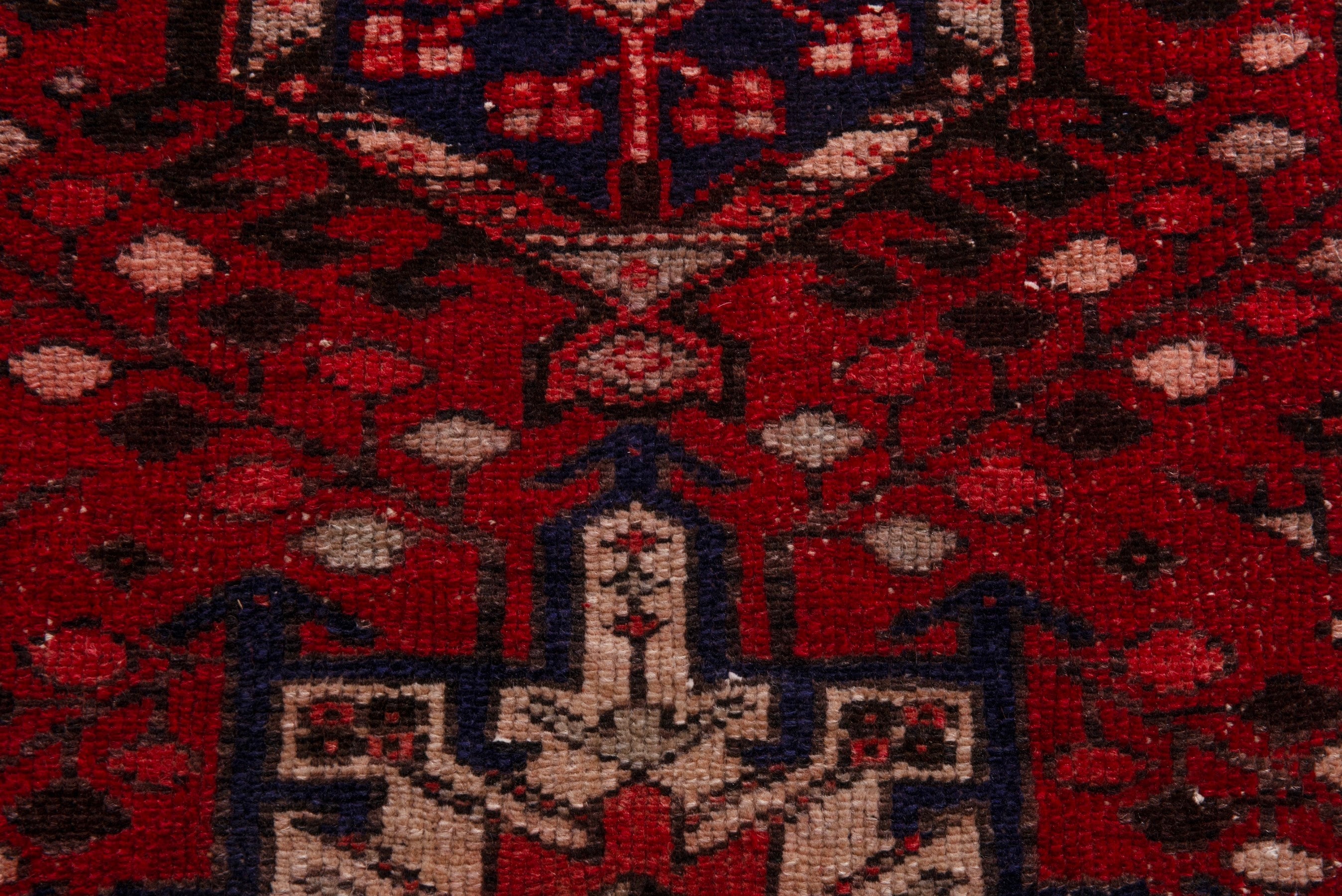 Persian Gharajeh runner rug in deep red and cream, view 14 of 18