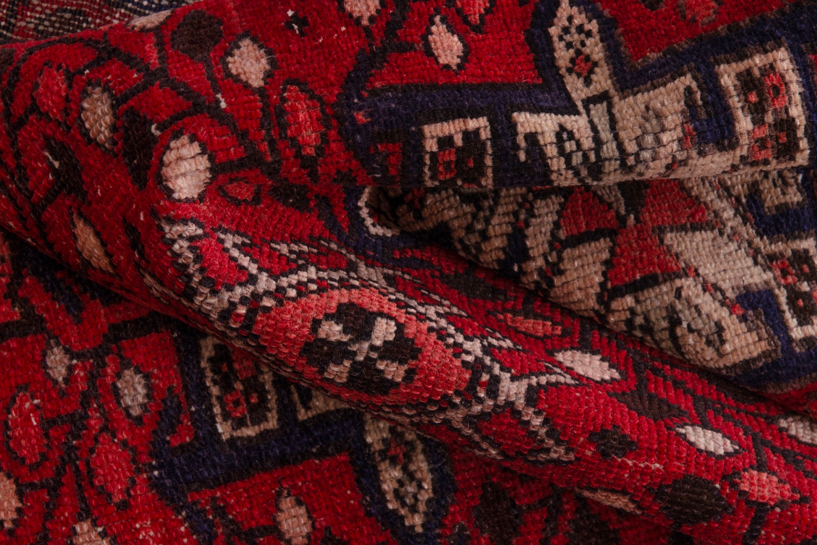 Persian Gharajeh runner rug in deep red and cream, view 16 of 18