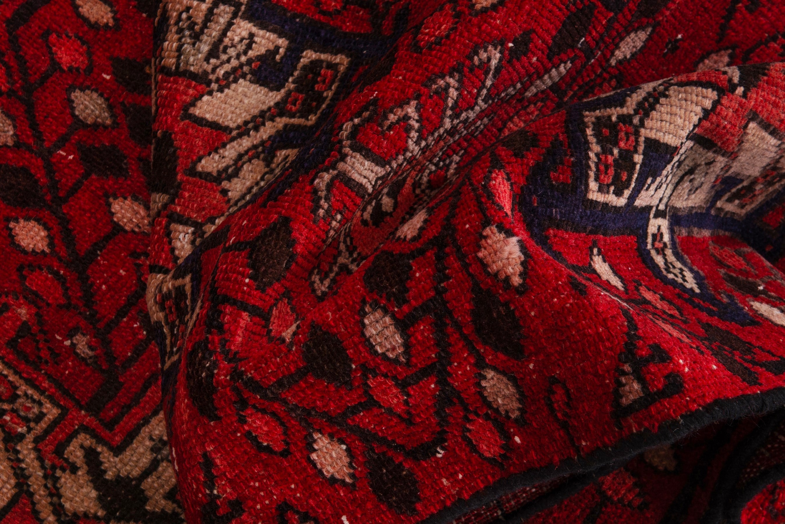 Persian Gharajeh runner rug in deep red and cream, view 17 of 18