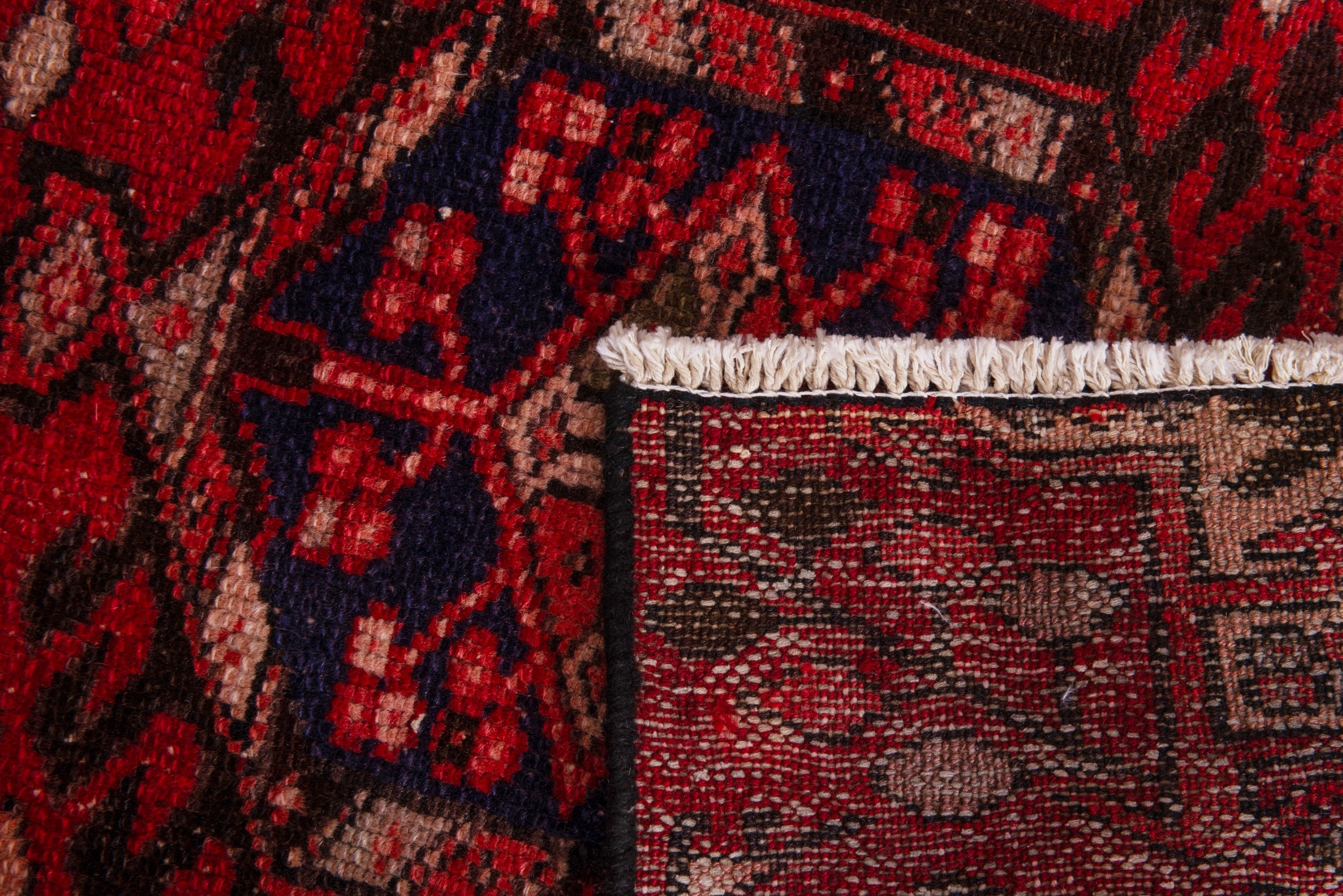 Persian Gharajeh runner rug in deep red and cream, view 18 of 18