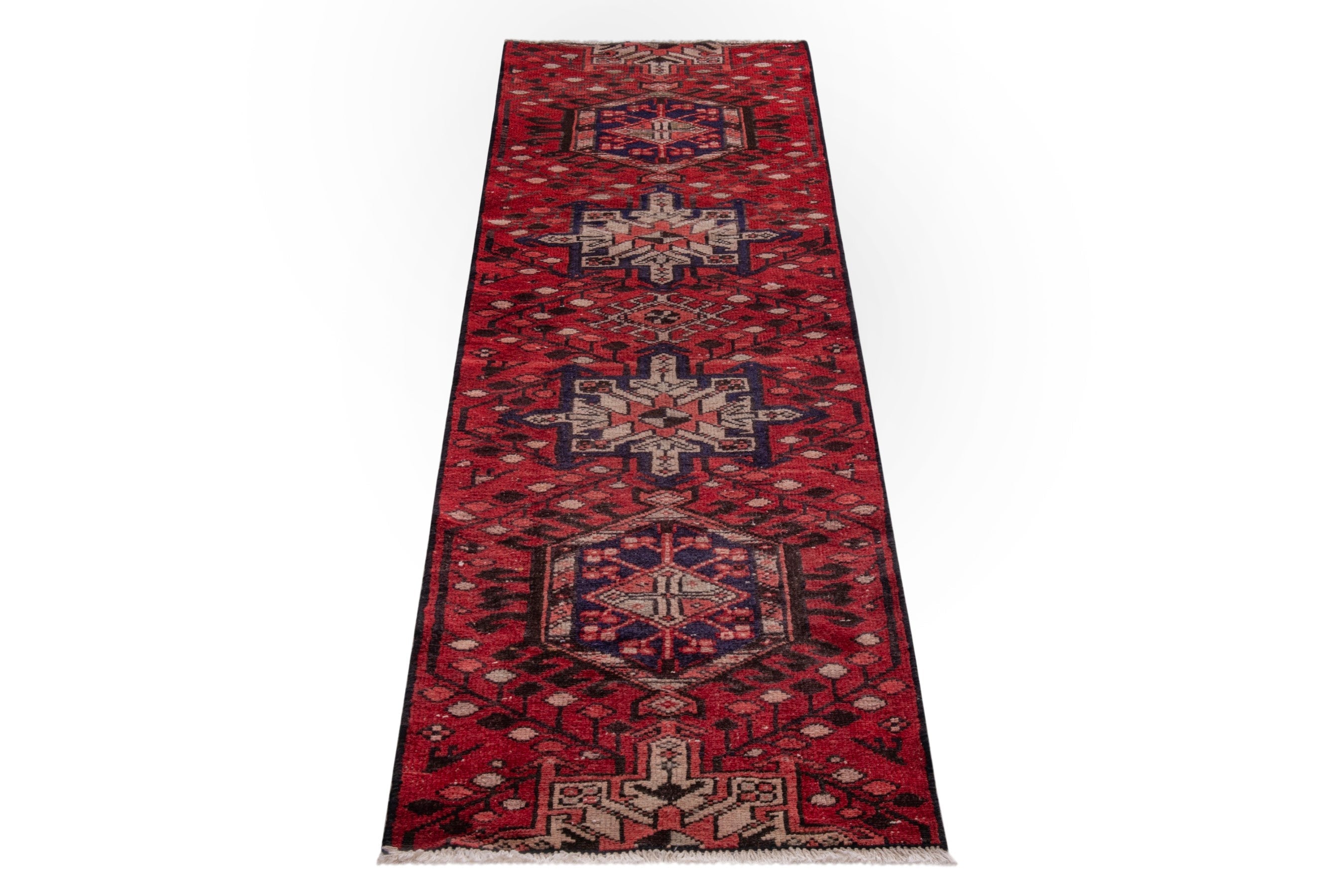 Persian Gharajeh runner rug in deep red and cream, view 3 of 18