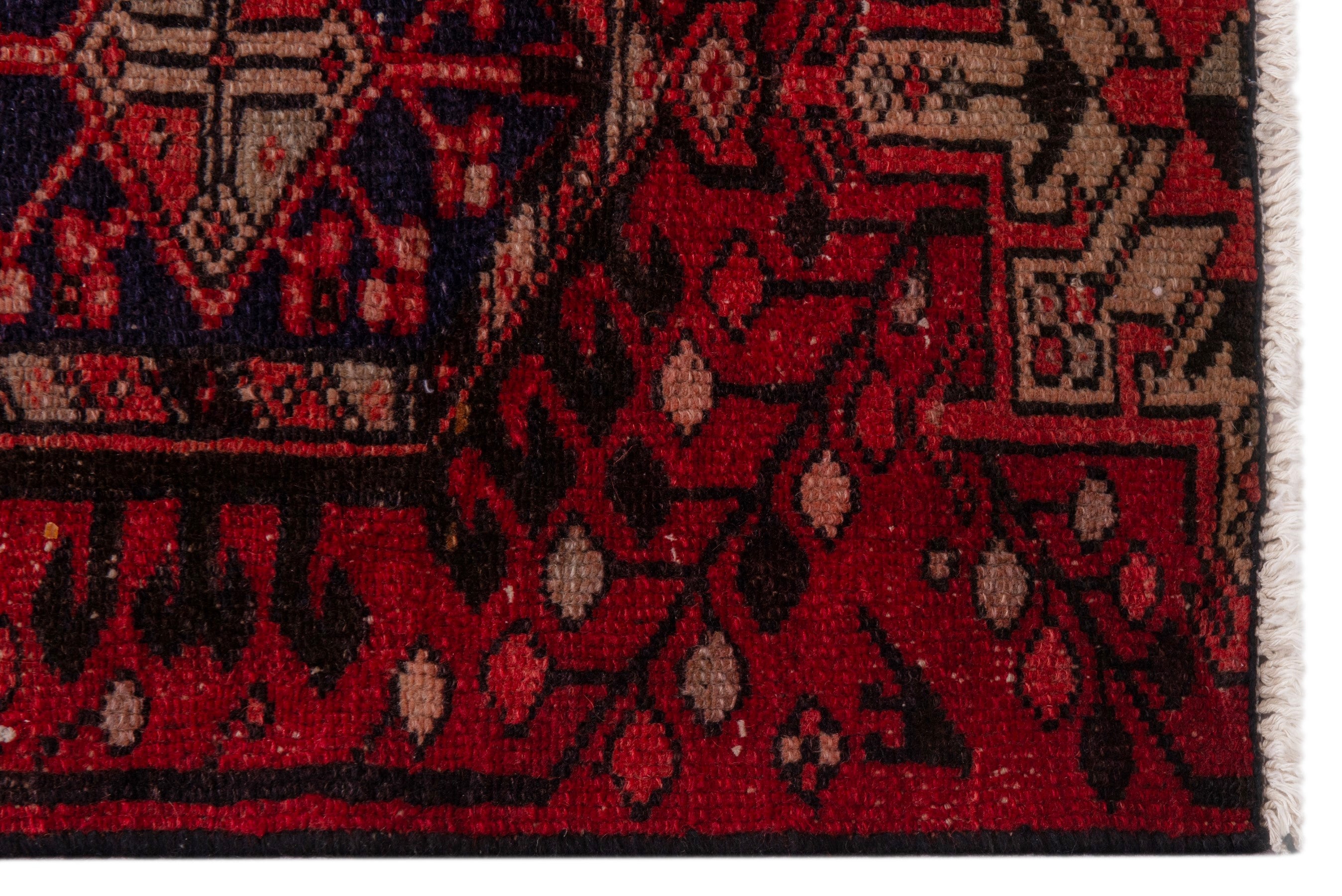 Persian Gharajeh runner rug in deep red and cream, view 5 of 18