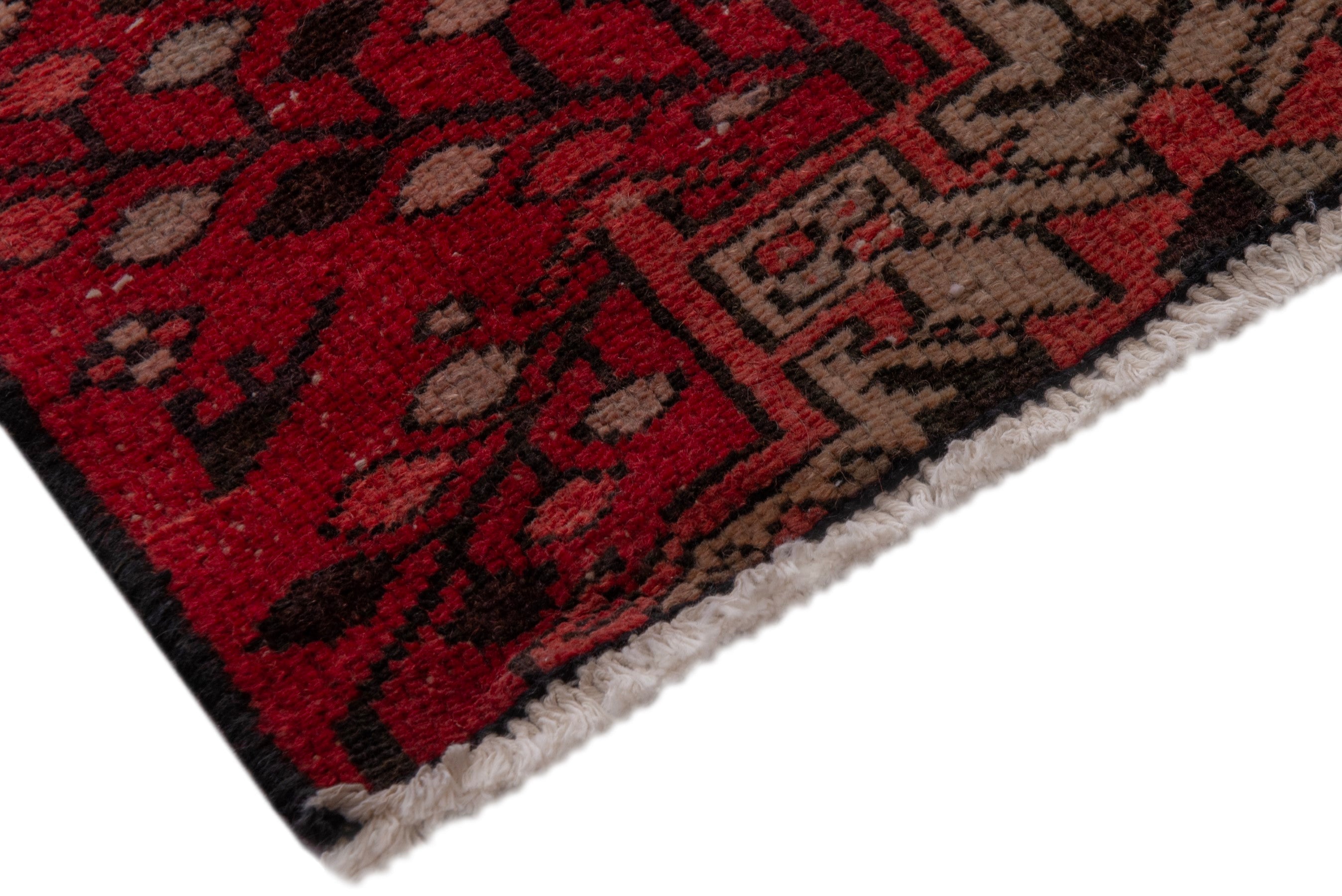 Persian Gharajeh runner rug in deep red and cream, view 6 of 18