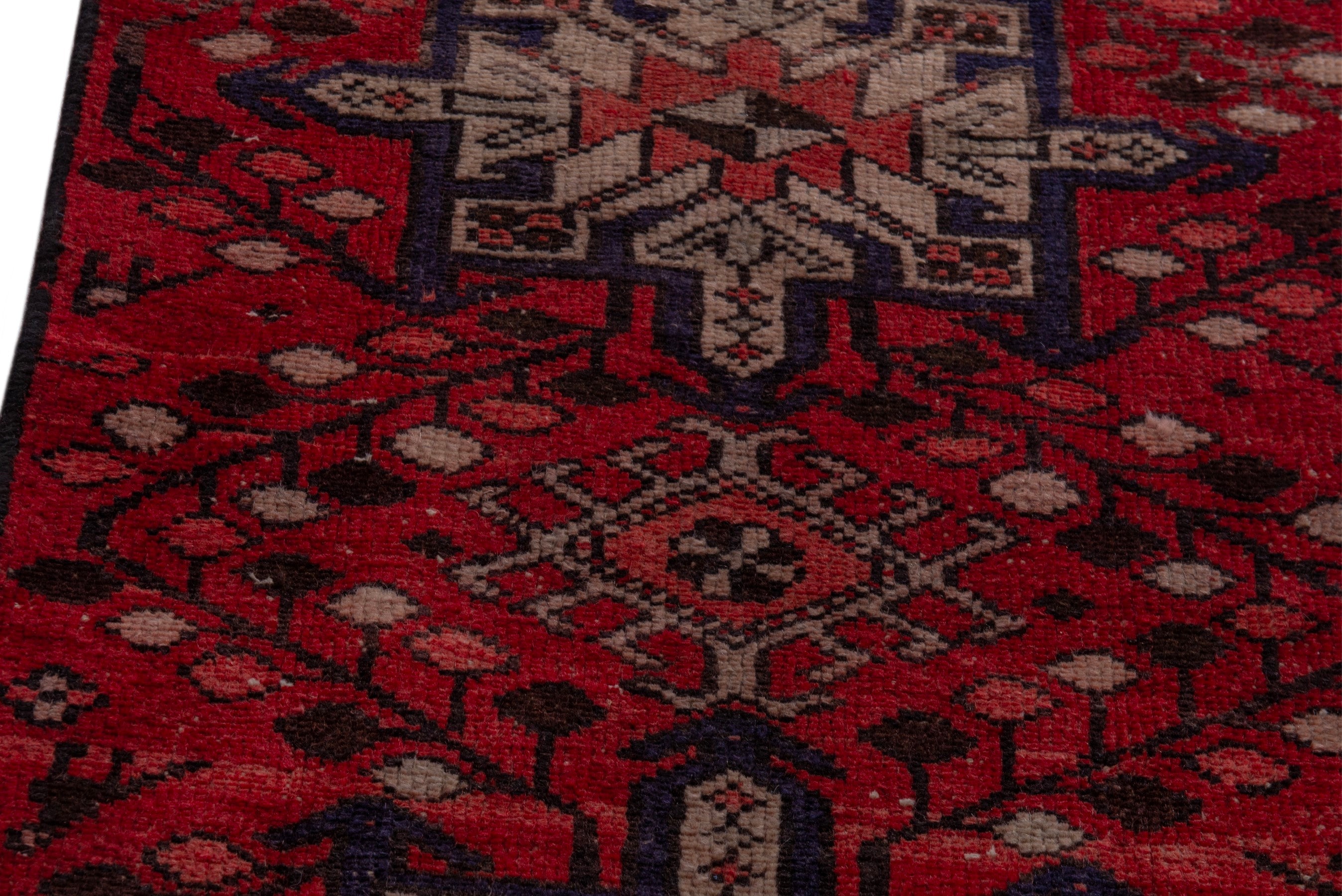 Persian Gharajeh runner rug in deep red and cream, view 7 of 18