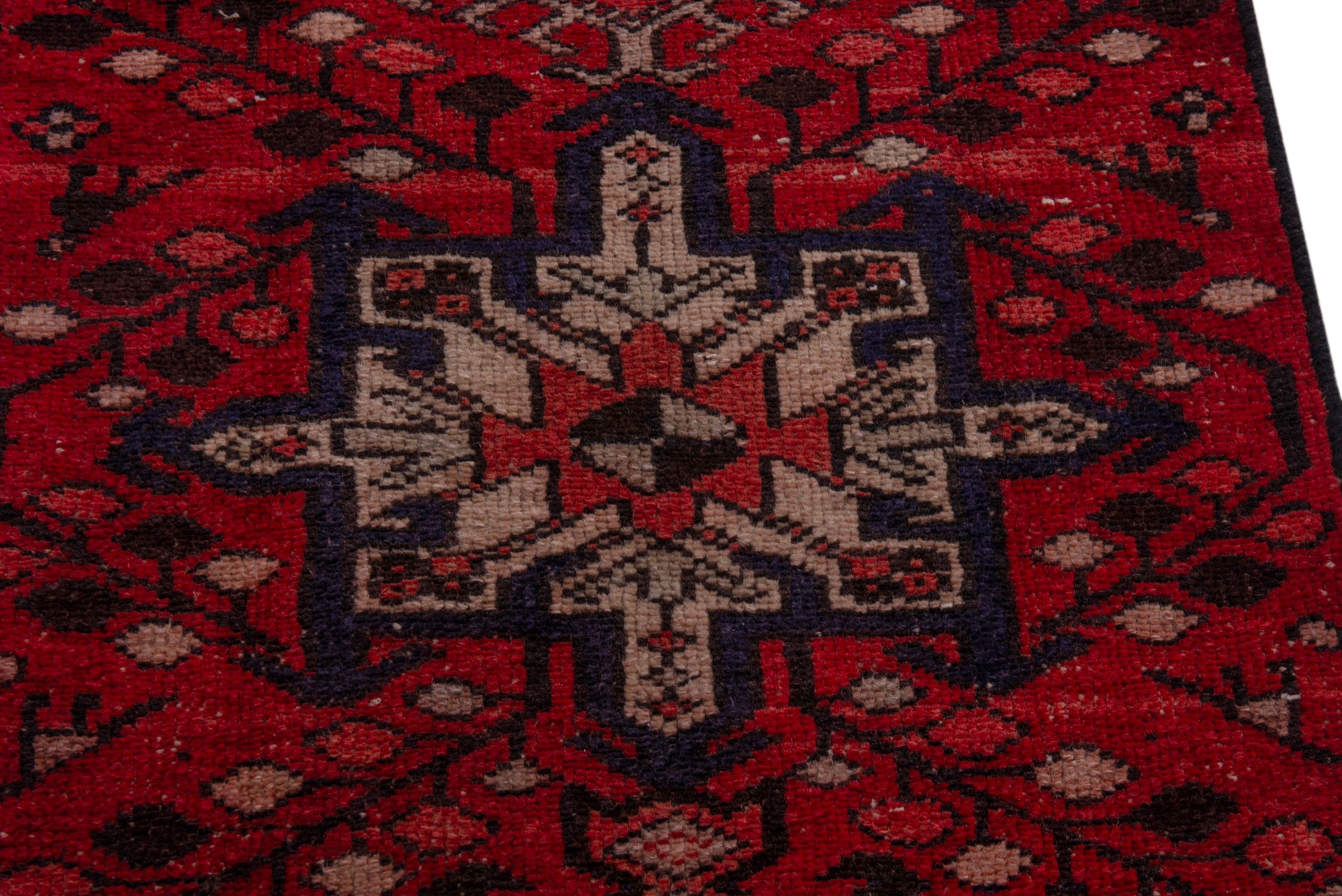Persian Gharajeh runner rug in deep red and cream, view 8 of 18