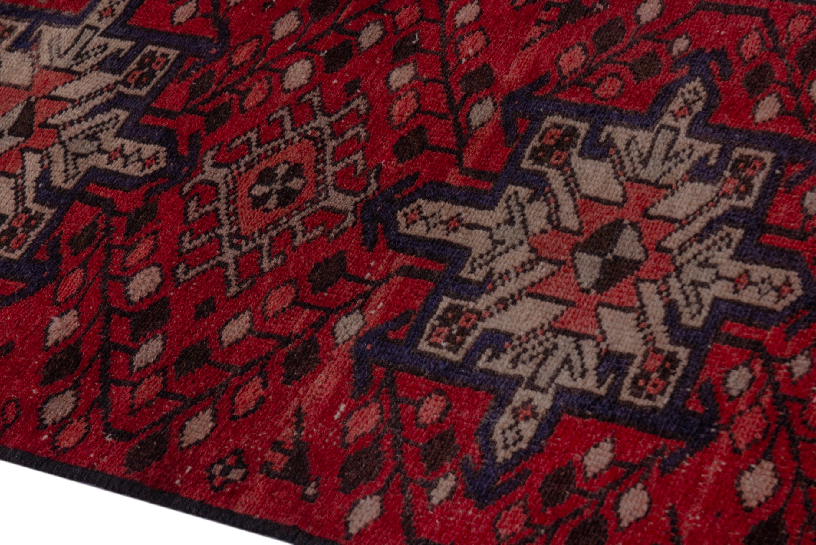 Persian Gharajeh runner rug in deep red and cream, view 9 of 18