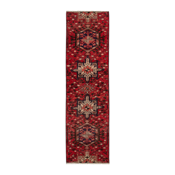 Persian Gharajeh runner rug in deep red and cream, 2' x 6'10"