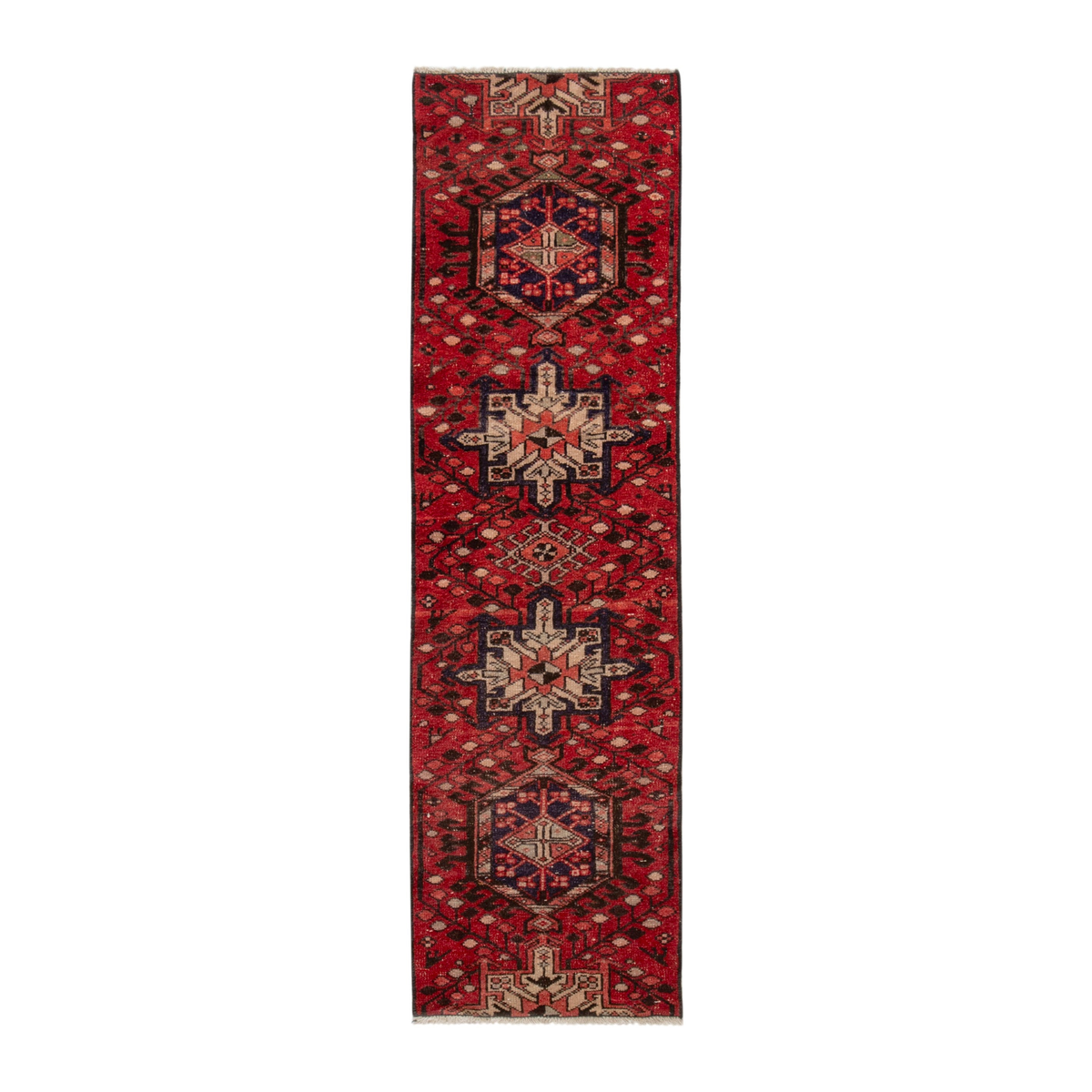 Persian Gharajeh runner rug in deep red and cream, 2' x 6'10"