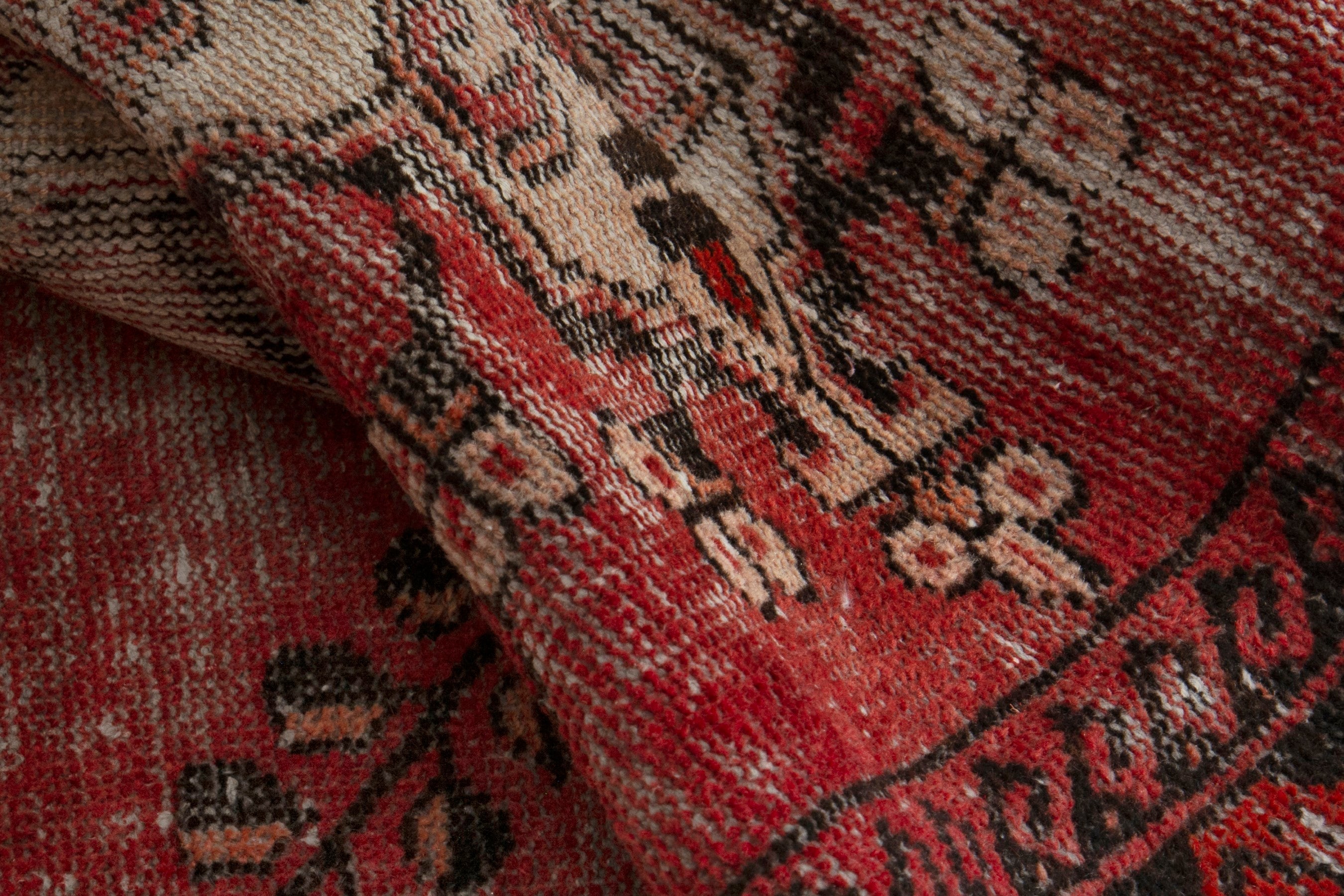 Persian Ferdos accent rug in faded red and deep red, view 14 of 18