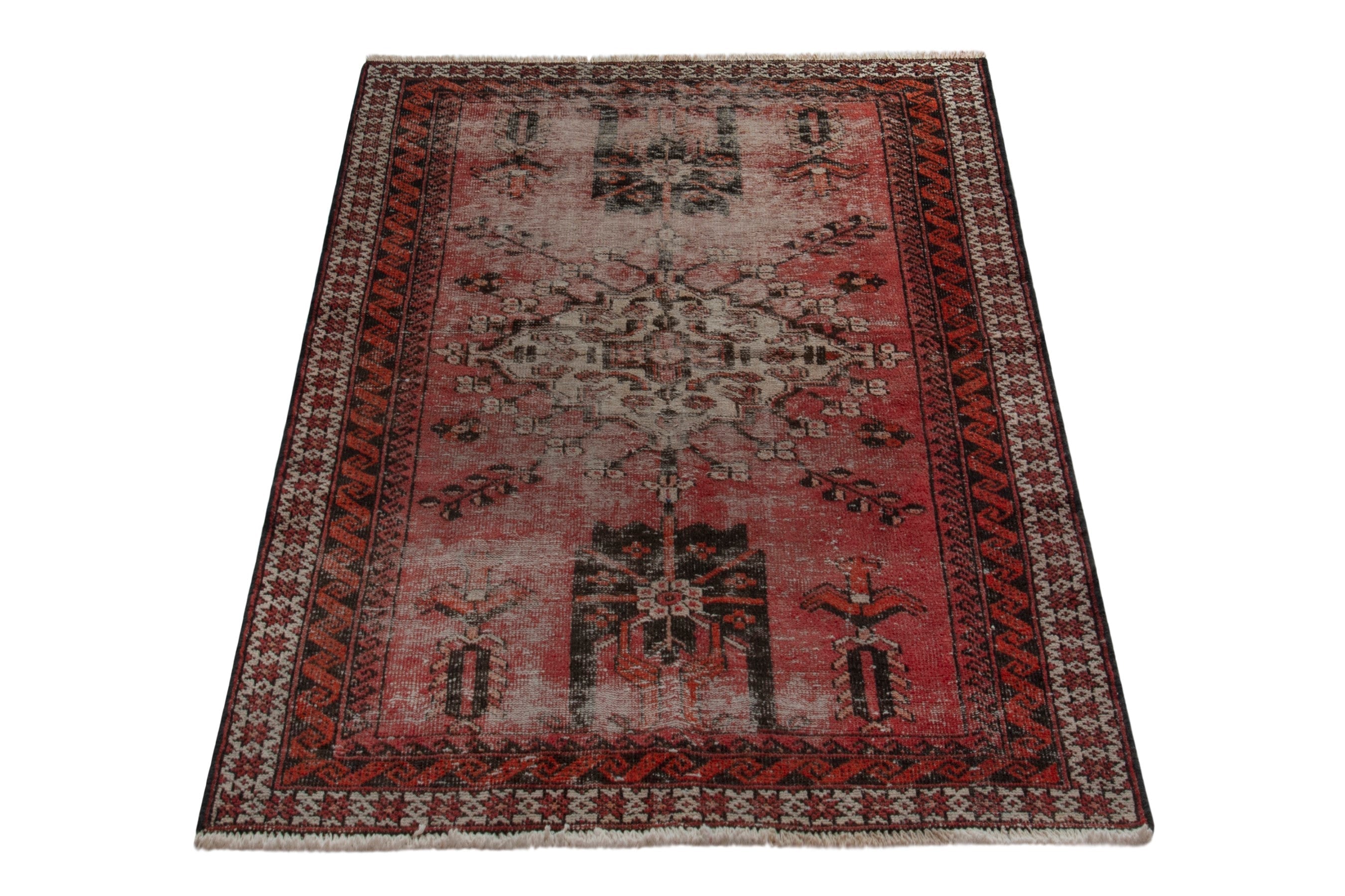 Persian Ferdos accent rug in faded red and deep red, view 3 of 18