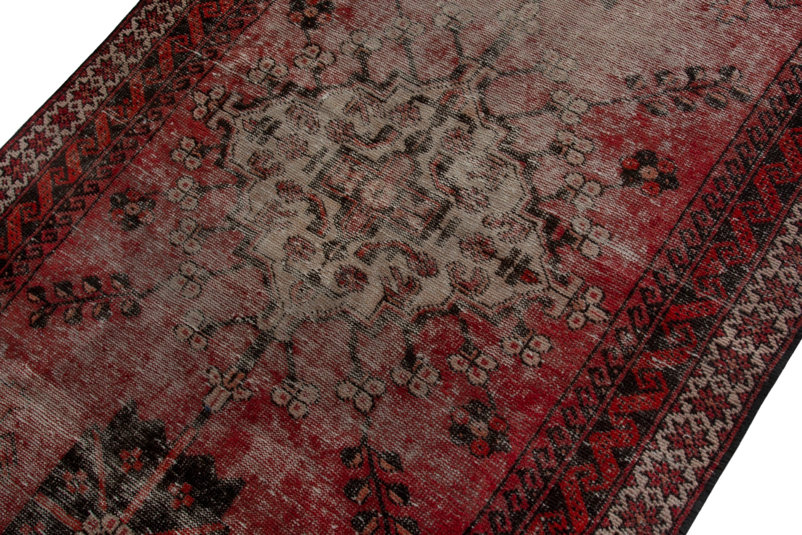 Persian Ferdos accent rug in faded red and deep red, view 4 of 18